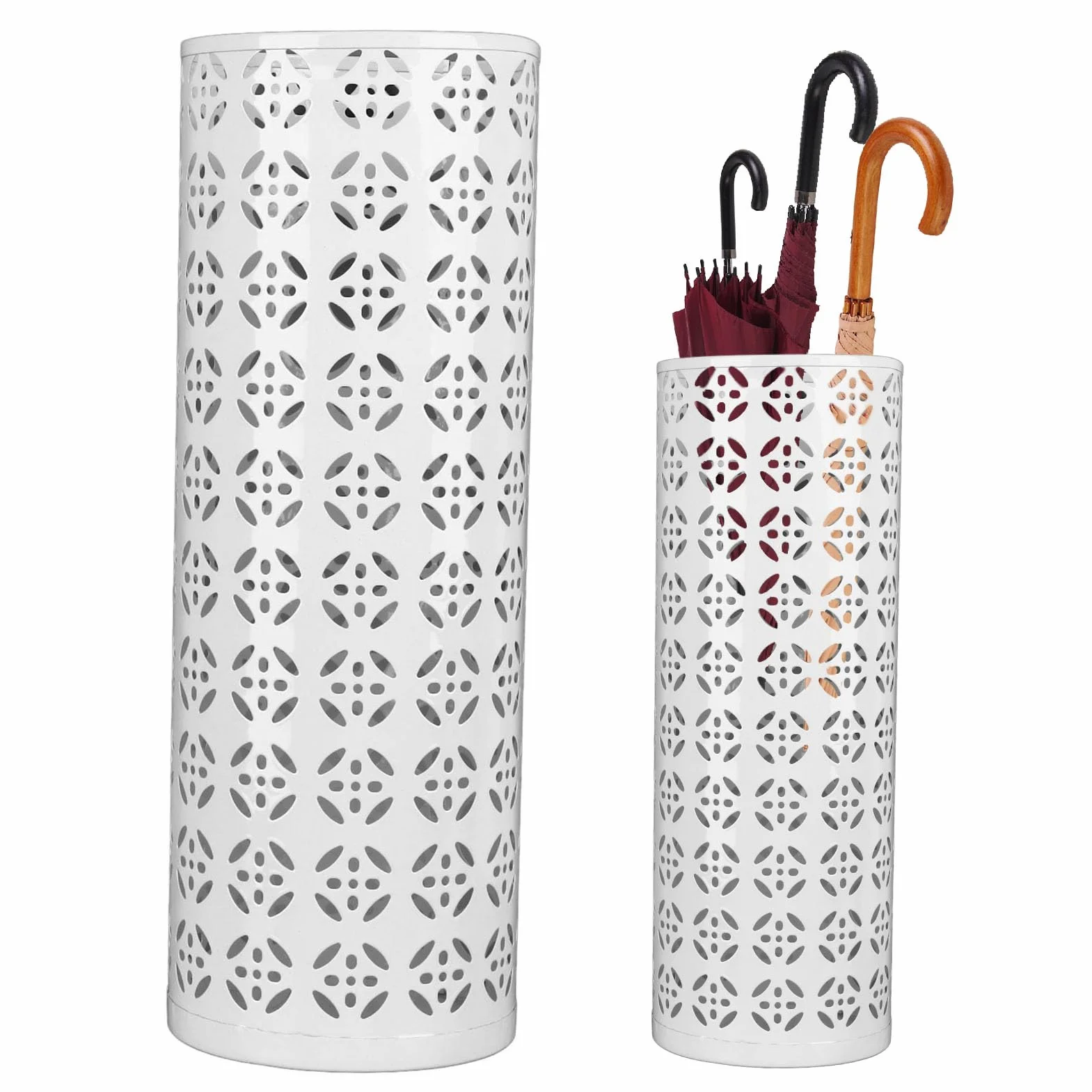 Porte-parapluie en Métal sur Pied Rond et Creux pour Entrée, Blanc