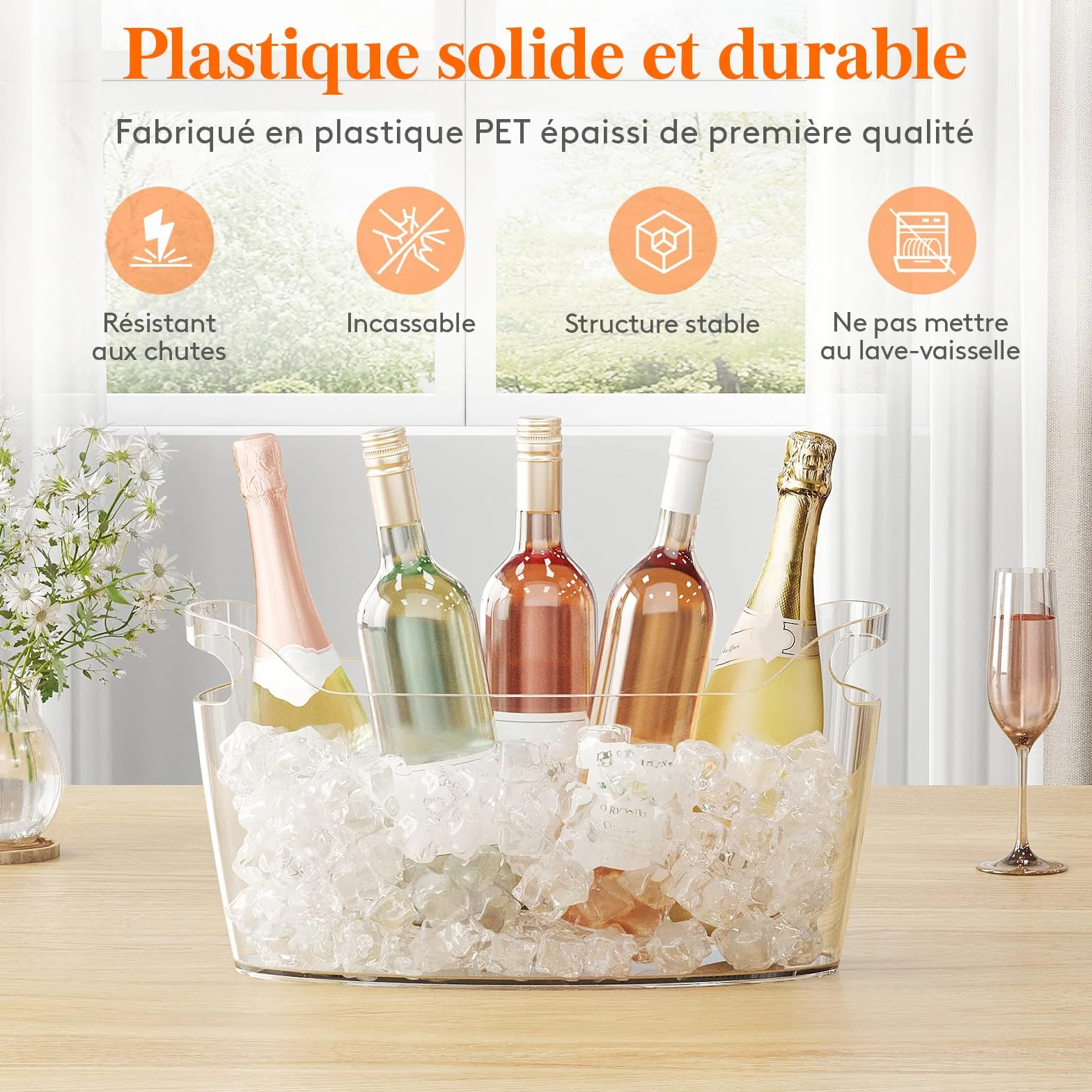 Lifewit Seau à Glace Portable 6.5L, Seau à Champagne avec Cuillère, Plastique Rafraîchisseur de Bouteille de Vin, 38×18×20 cm, Lot de 2