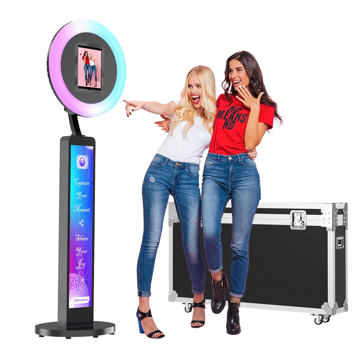 MWE Photobooth Machine avec Flightcase, Personnalisation du Logo, Logiciel D'assistance et Télécommande, Convient pour Les Fêtes, Mariages, Industrie de la Location (Noir, Boite à lumière)