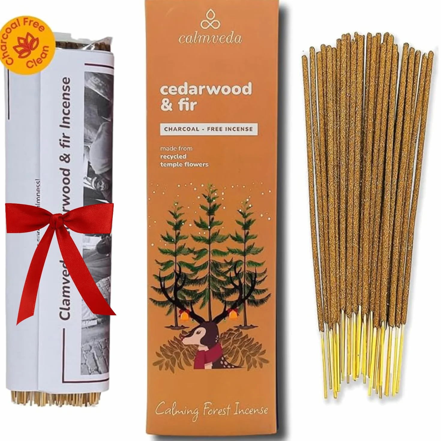 Calmveda Bâtonnets d'Encens Cèdre Baumier 80 Bâtons Encens Naturel Non Toxique sans Charbon Senteur Sapin Noël Bois Cèdre Cyprès