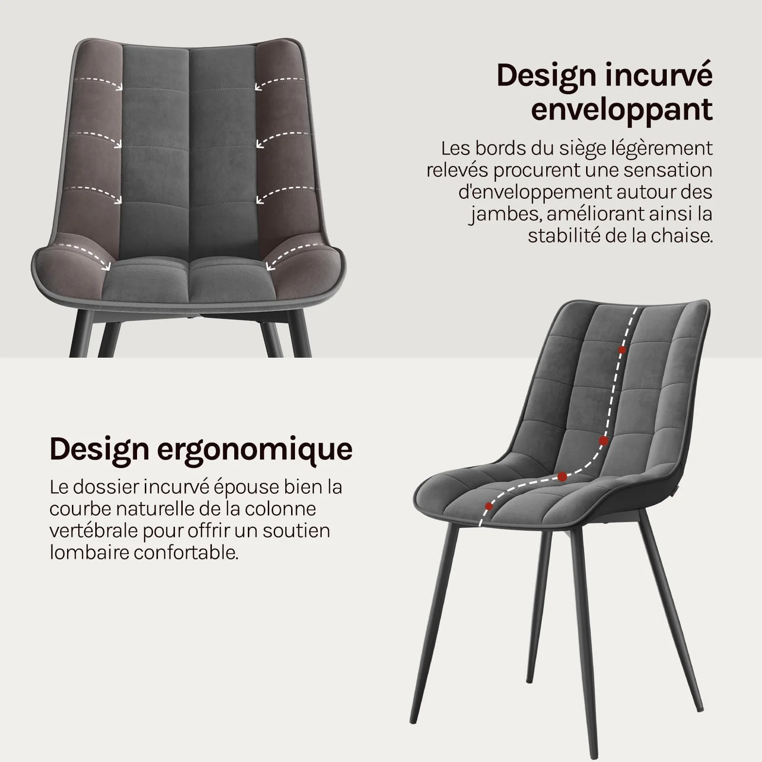 WOLTU Chaise de Salle à Manger Design Moderne Velours Gris Foncé