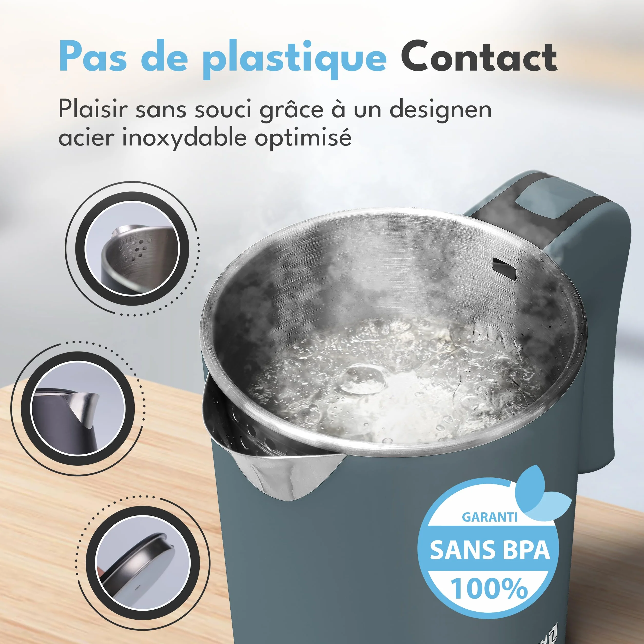Mini bouilloire électrique en acier inoxydable 500ml 600W voyage blanc noir