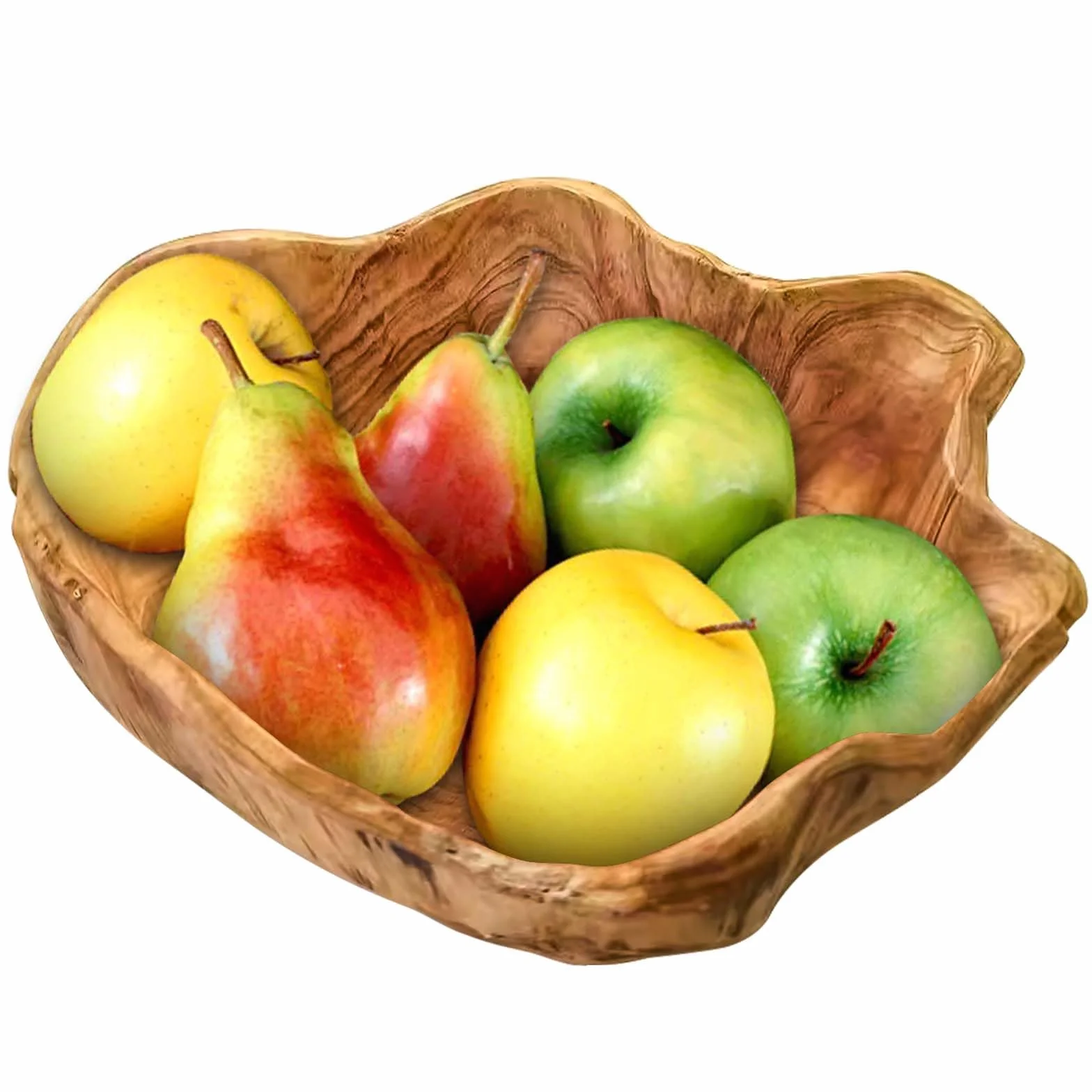 Bol à fruits en bois naturel - Saladier décoratif en bois fait à la main - Bol irrégulier pour salades, collations, fruits (20-24 cm)