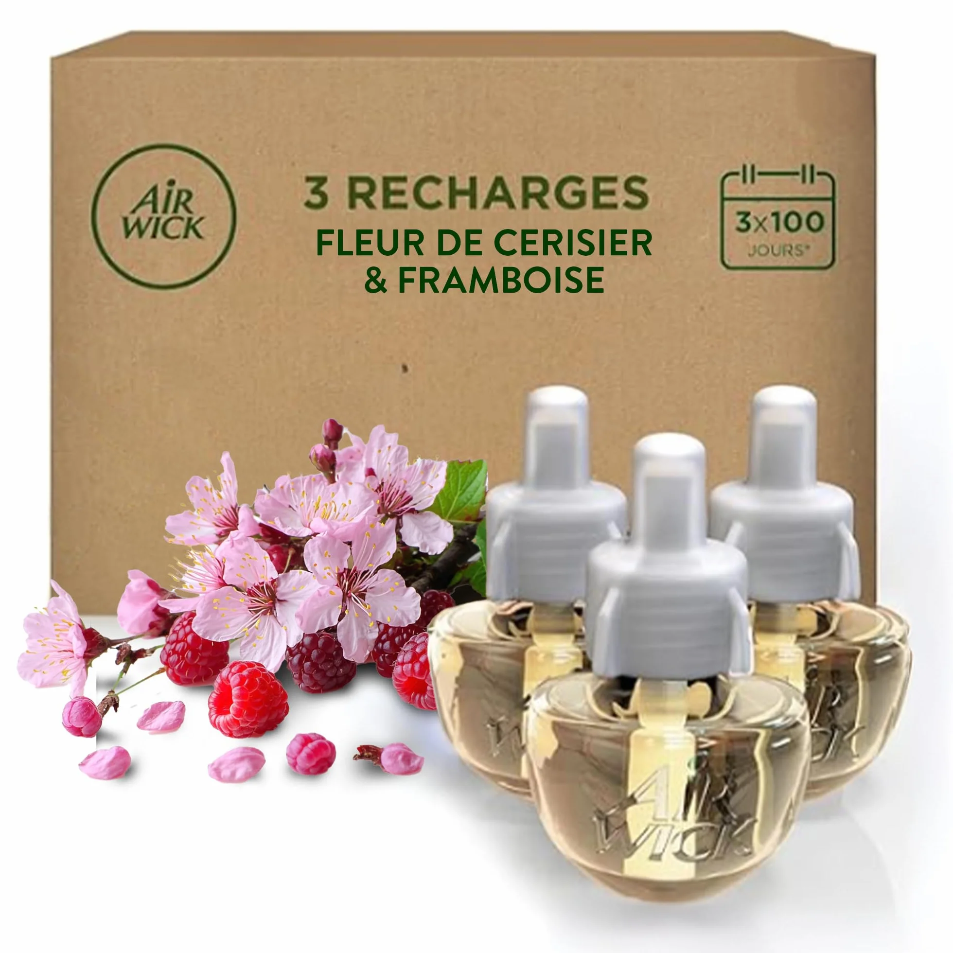 Air Wick Desodorisant Maison Recharge Diffuseur Electrique Fleur de Cerisier et Framboise 3 x 19 ML