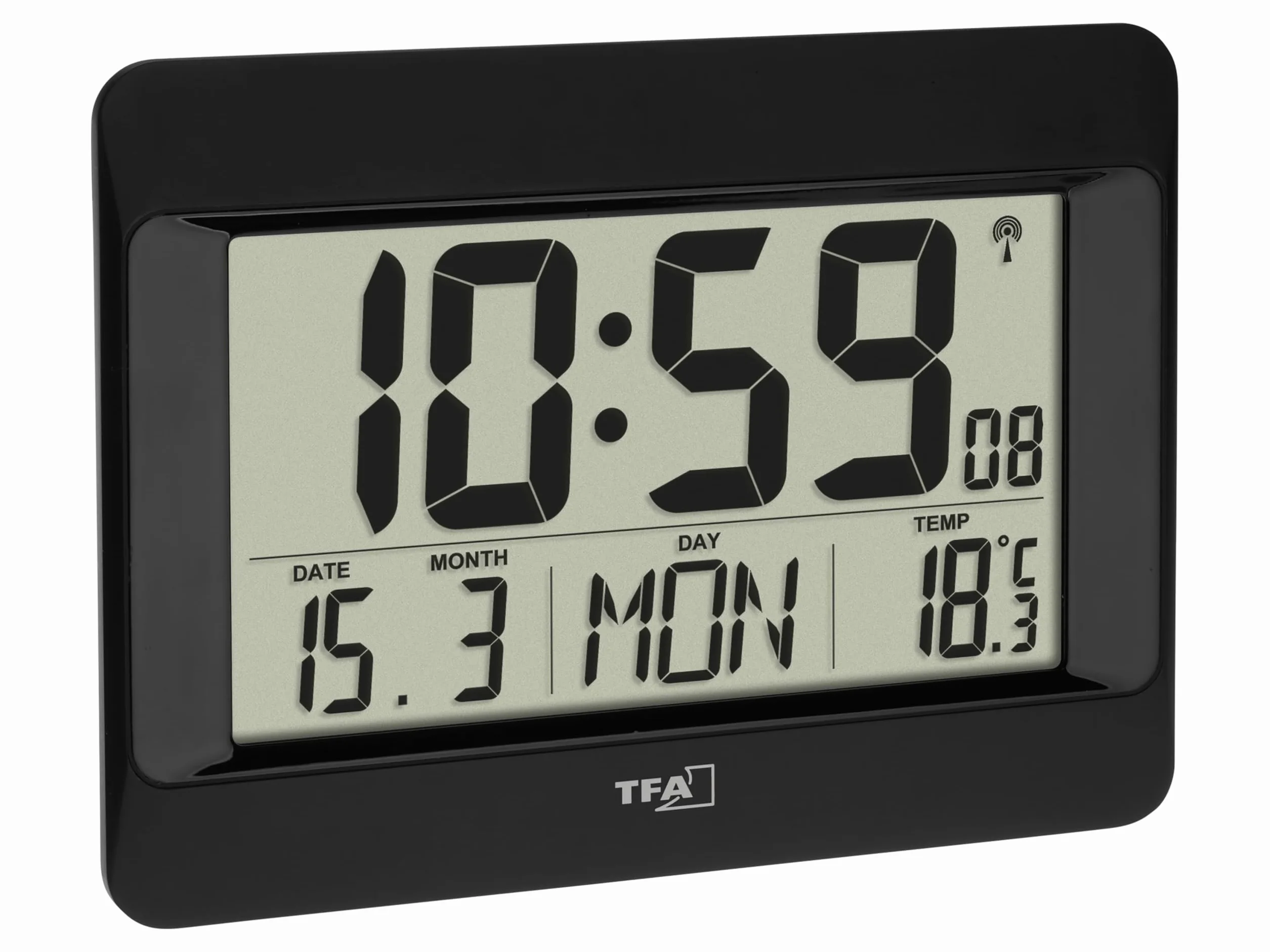 TFA Dostmann Horloge Murale Numérique 60.4519.01 avec Température Intérieure, Noir