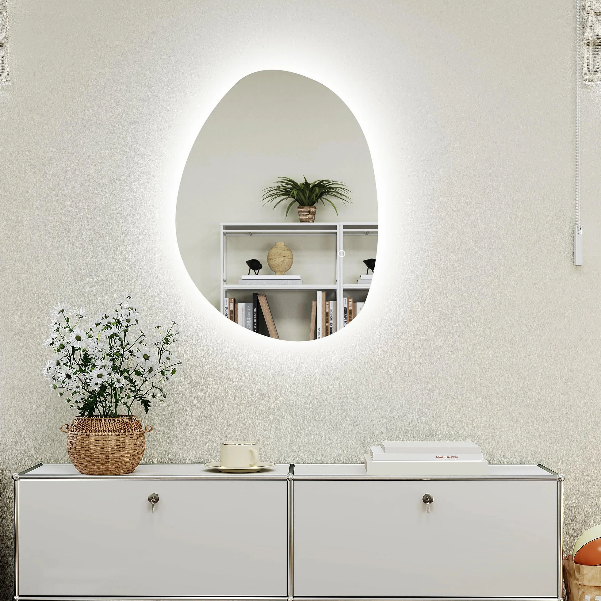 HOMCOM Miroir Salle de Bain LED 70 x 50 cm Mural Asymétrique Anti-buée 3 Couleurs Dimmable IP44 Argenté