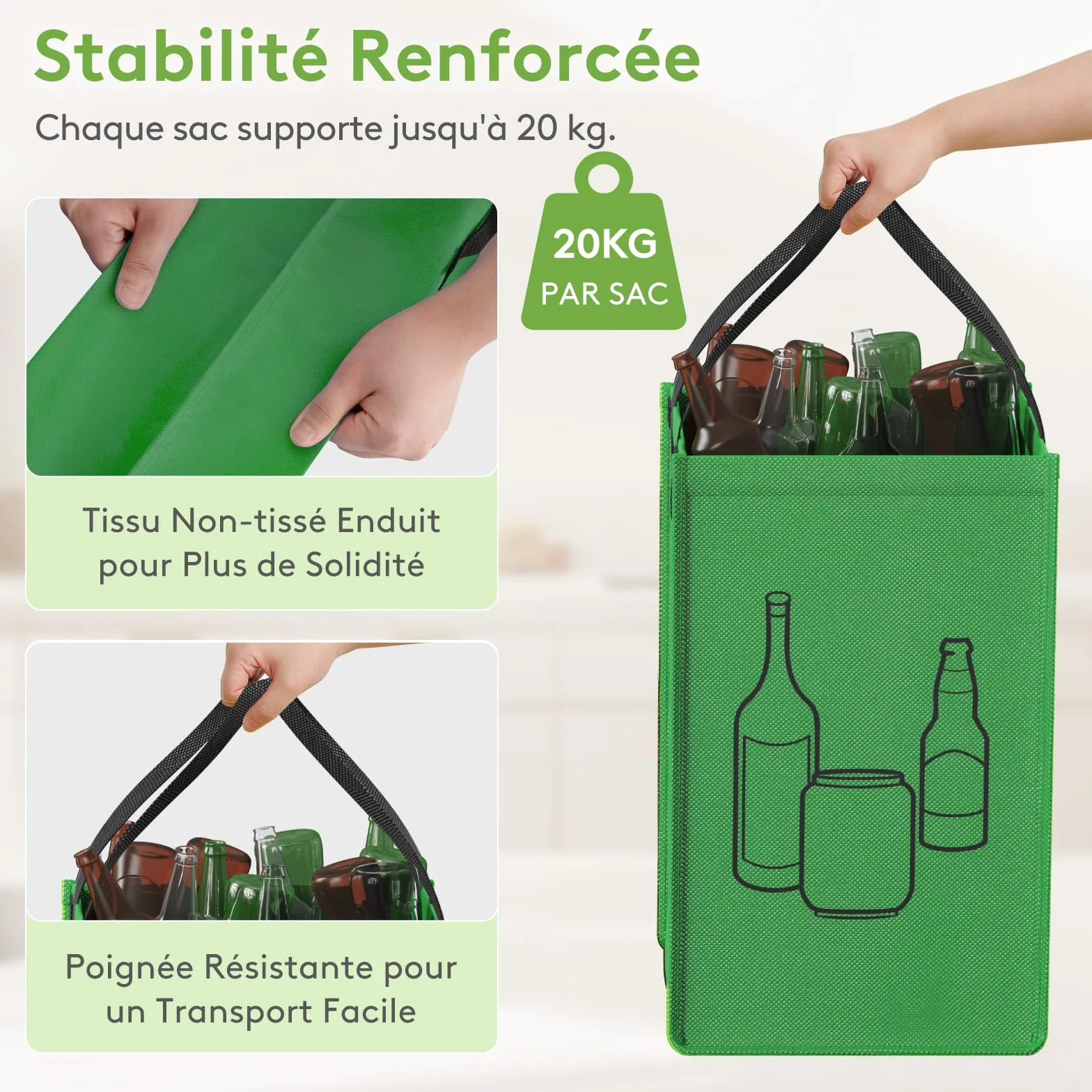Lifewit Lot de 3 Sacs Tri Sélectif, Poubelles Recyclage 3 Couleurs, 45 L
