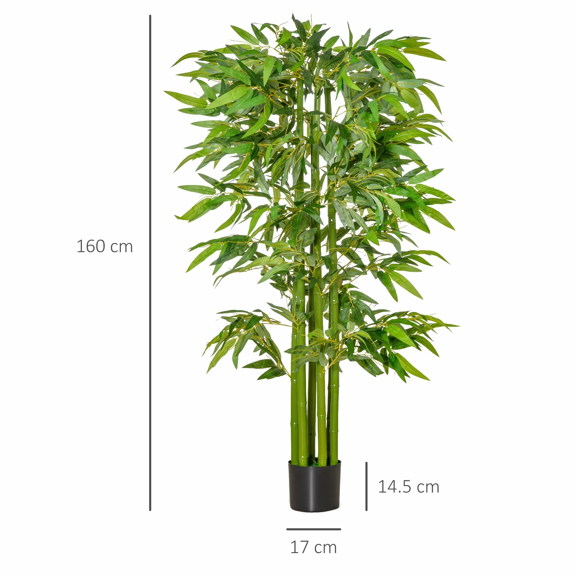 HOMCOM Bambou Artificiel XL 1,60H 975 Feuilles denses Pot Inclus Noir Vert