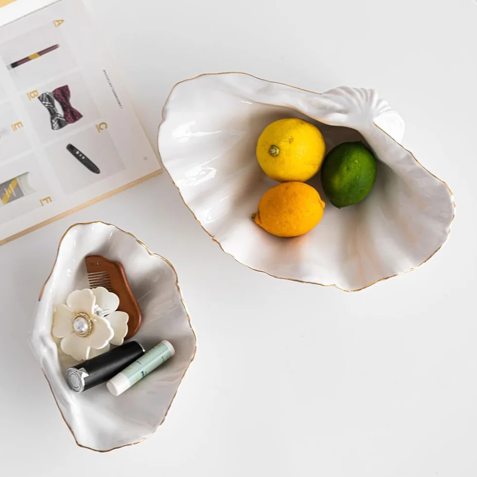 Bol Décoratif en Coquille de Mer Blanche - Grand Plat de Coquille de Palourde, Porte-Fruits, Plateau à Clés, Plat à Bonbons, Centre de Table Côtier