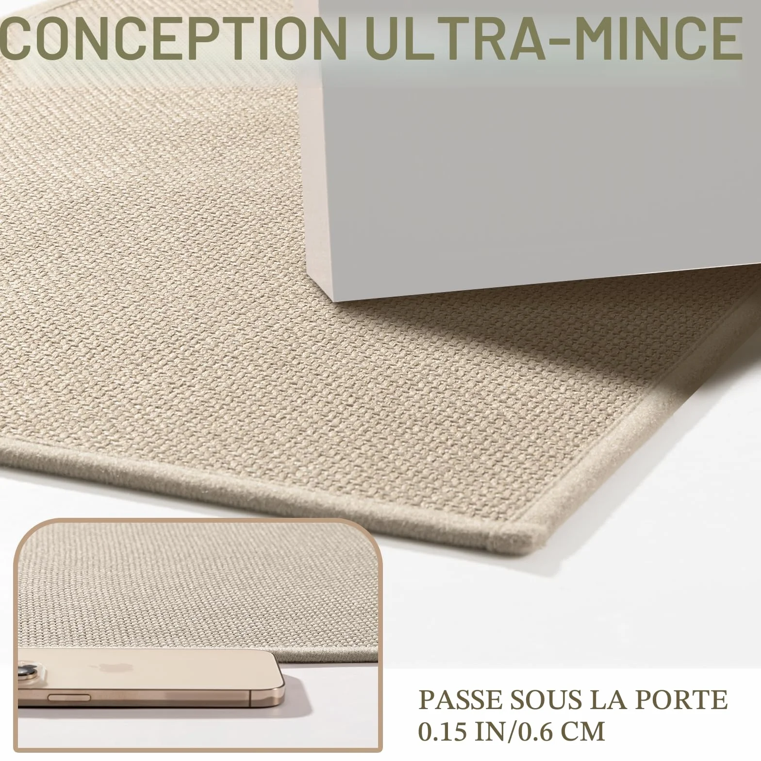Tapis de bain antidérapant Chakme 43 x 61 cm caoutchouc lavable Beige