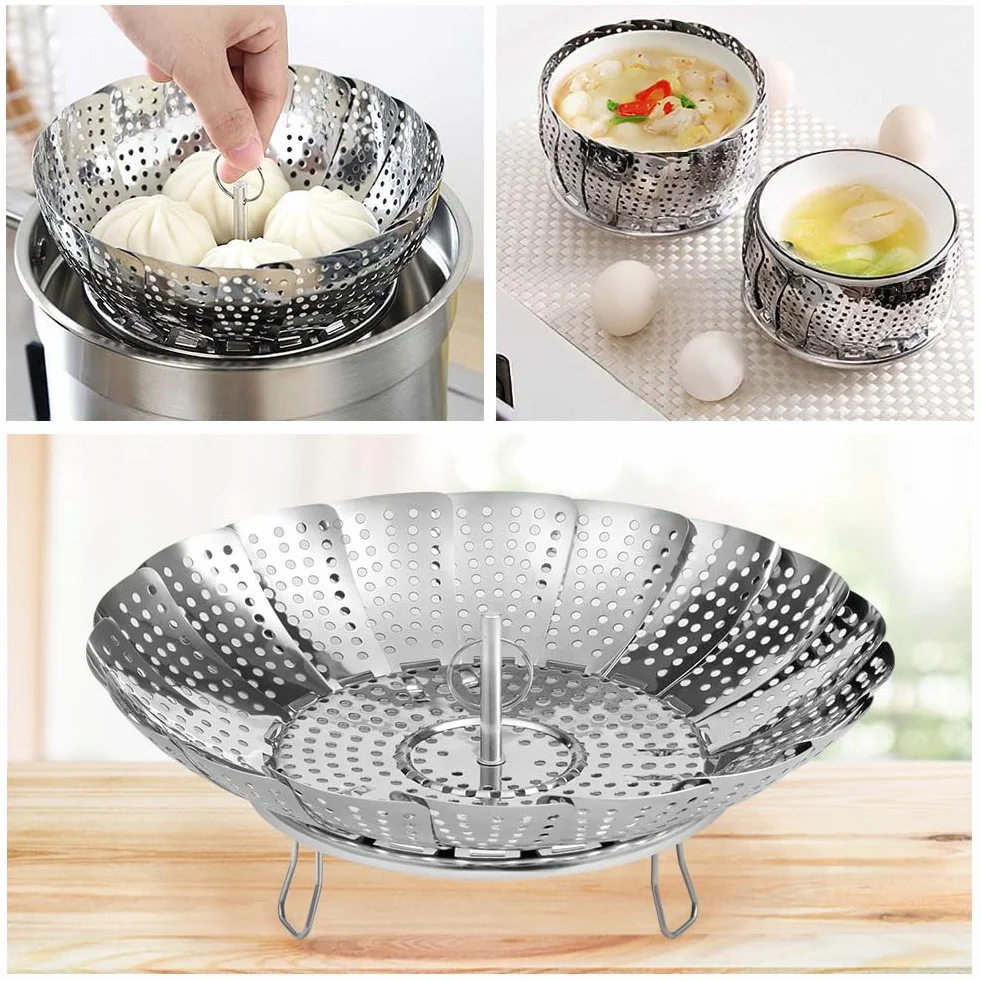 Vicloon Panier Vapeur INOX Pliable avec 3 Pieds Acier pour Légumes Fruits