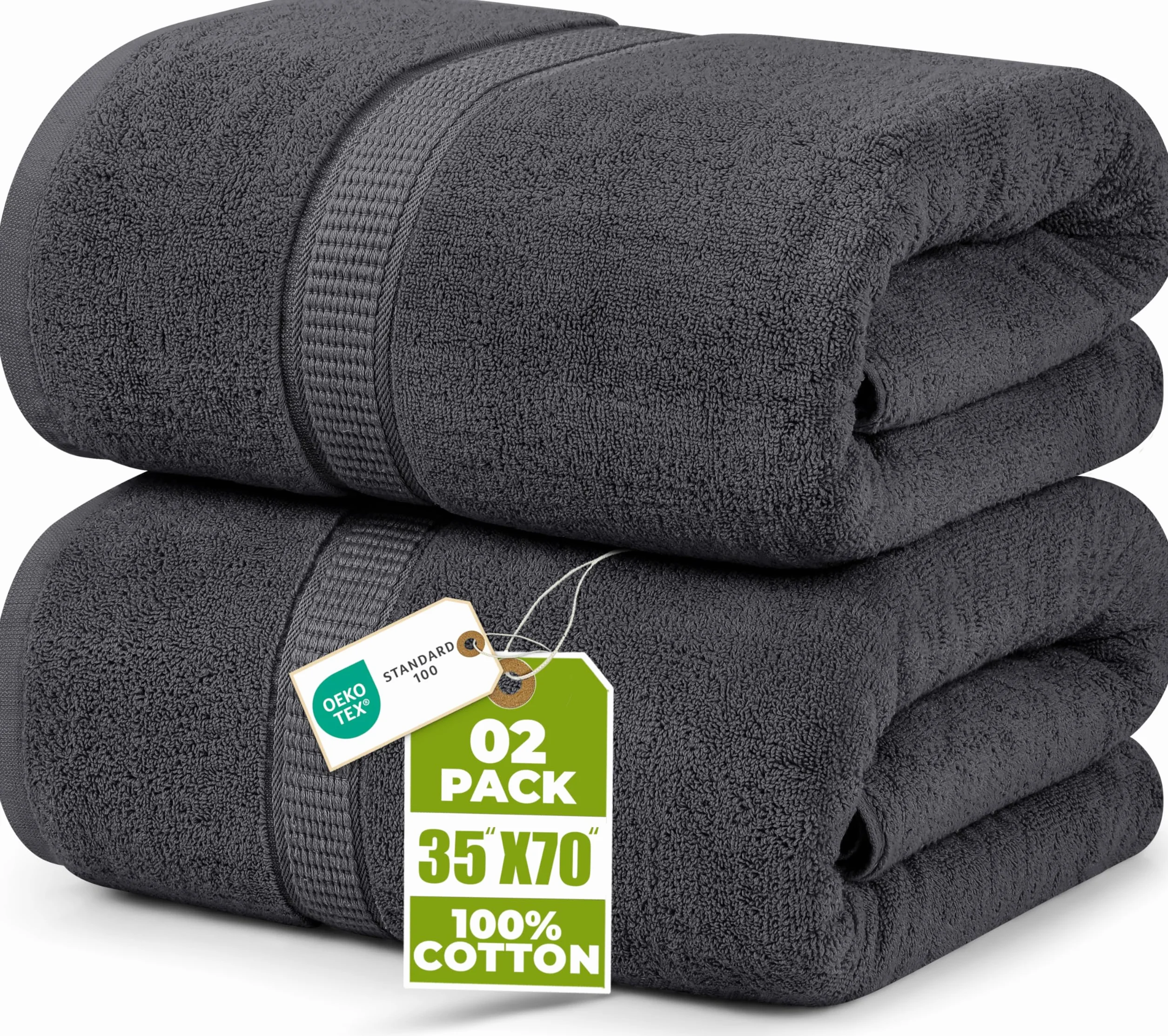 Utopia Towels Drap de Bain géant 2 pièces 100% Coton filé à Anneaux 90 x 180 cm Gris
