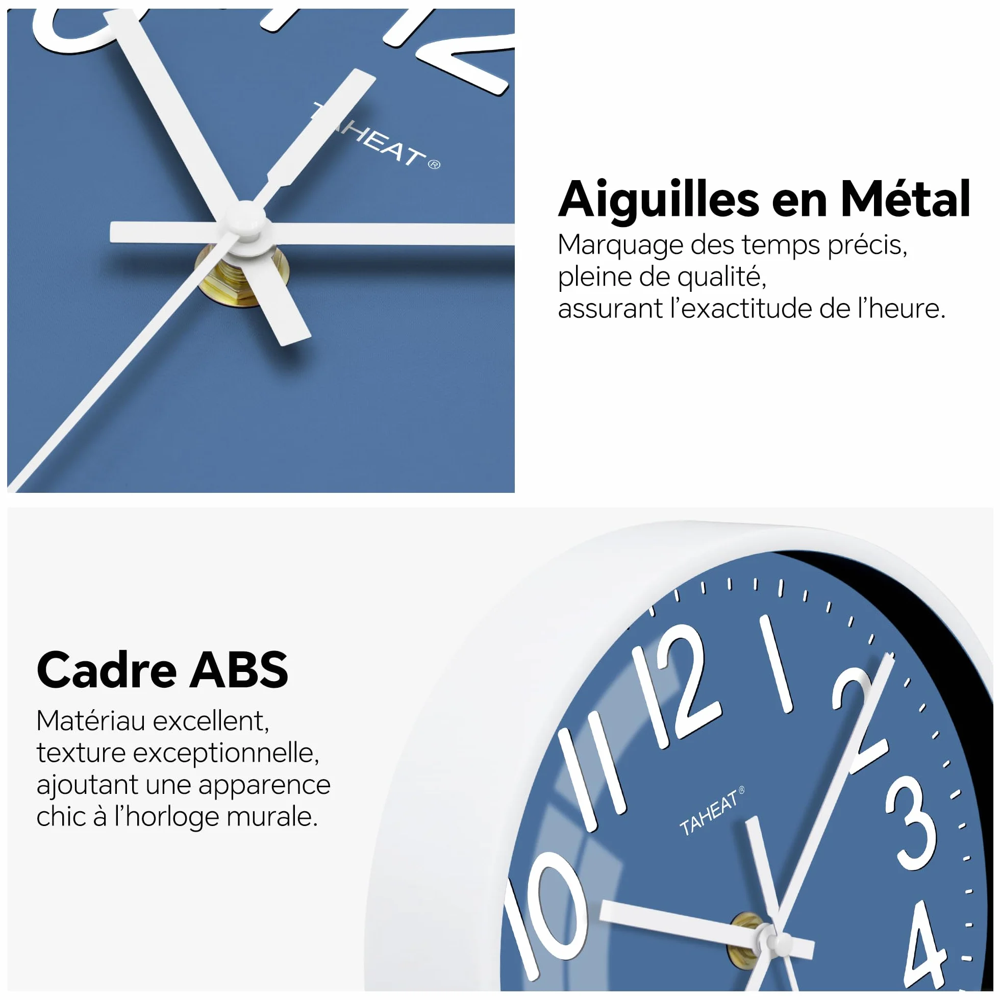 TAHEAT Horloge Murale Bleue 20 cm, Horloge à Quartz Silencieuse, Décoration Moderne