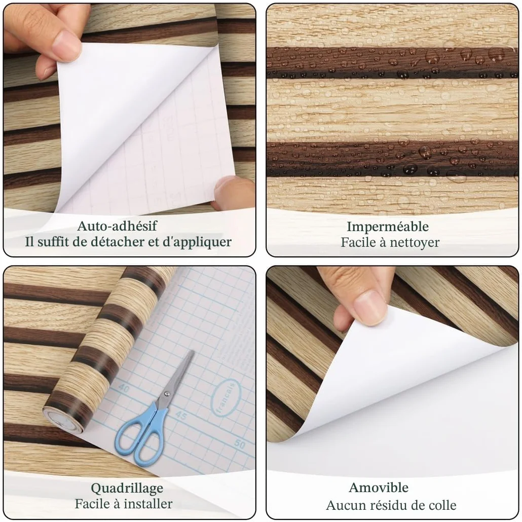 Arthome Papier Peint Moderne aspect bois 44cmx3m Auto Adhesif Panneaux muraux en bois Amovible Vinyle