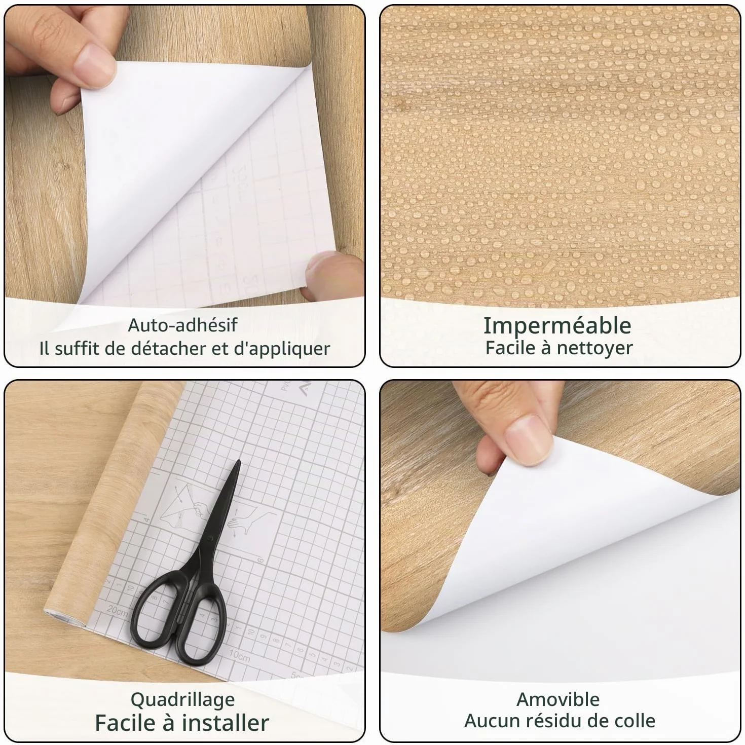 Arthome Papier Peint Adhésif Clair Marron Chêne Bois 40cmx3m Naturel Grain rayé Rustique Amovible Imperméable Vinyle