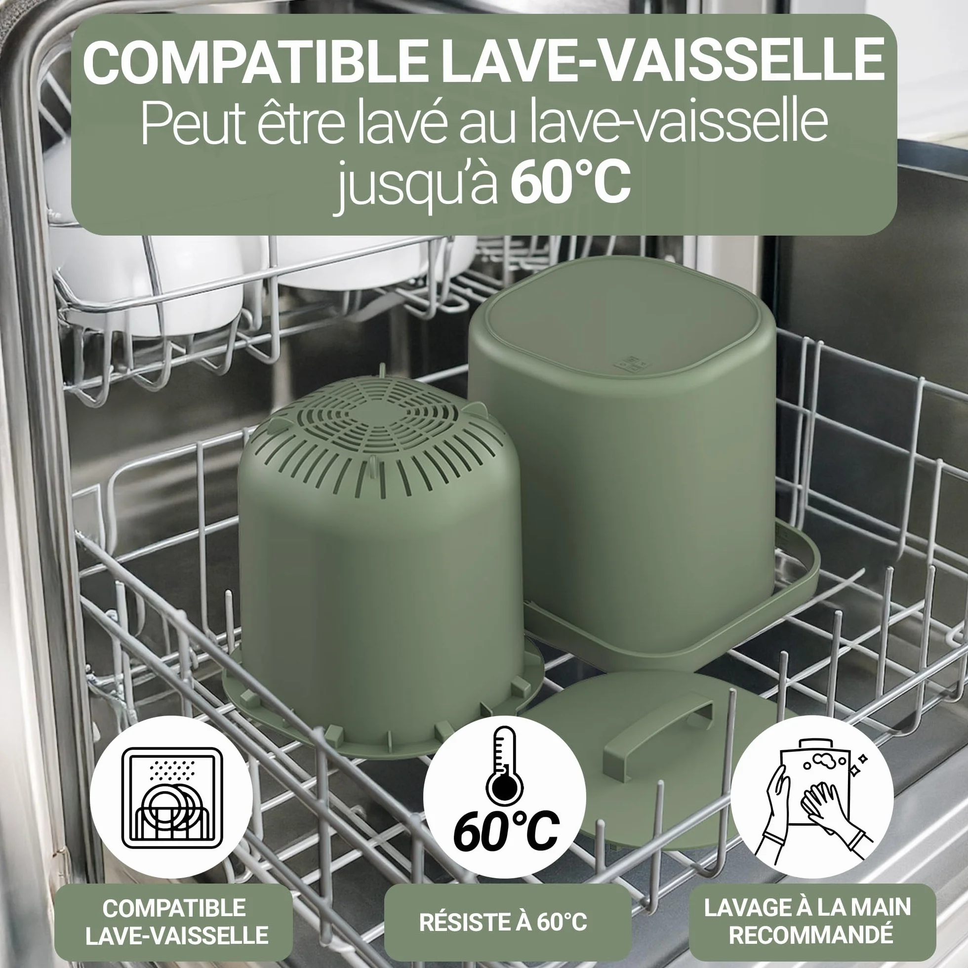 Poubelle Compost Cuisine 6L avec Couvercle et Grille - Lavable Lave-Vaisselle Anti-Odeur