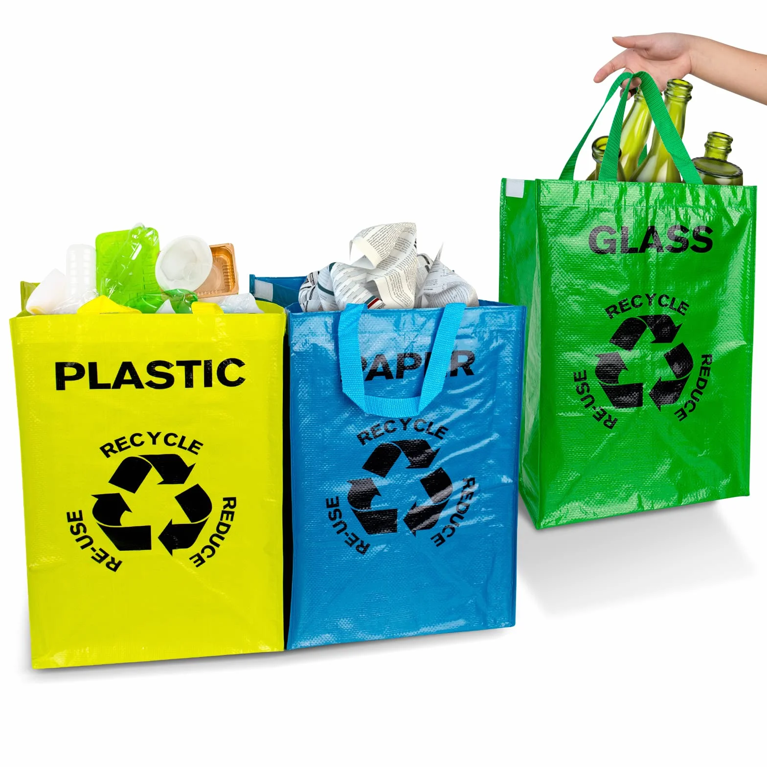 Système de tri sélectif Lot de 3 sacs de recyclage réutilisables pour plastique papier et ferraille