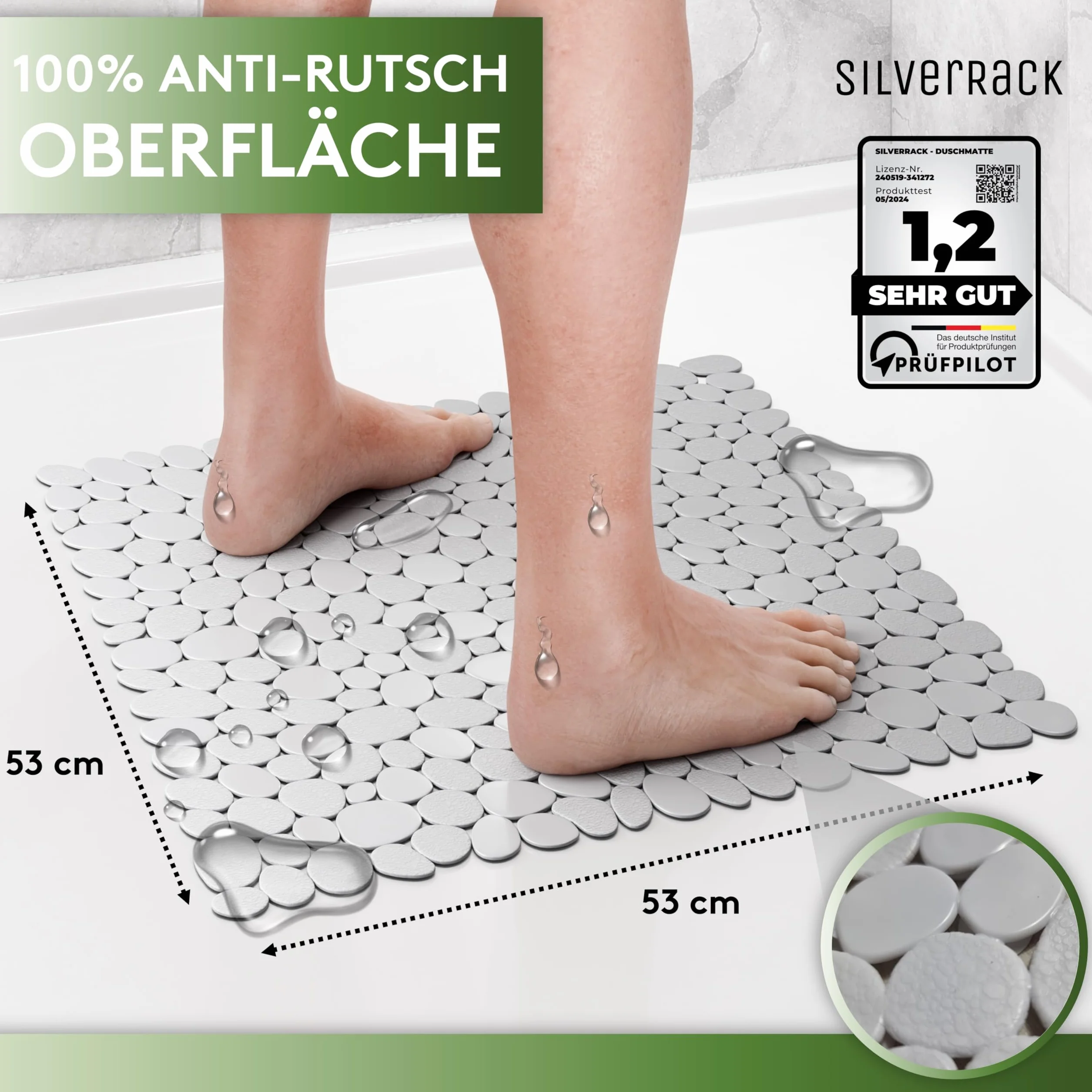 SilverRack DermaSensitivo Tapis de douche antidérapant 53 x cm gris sans BPA pour enfants bébés