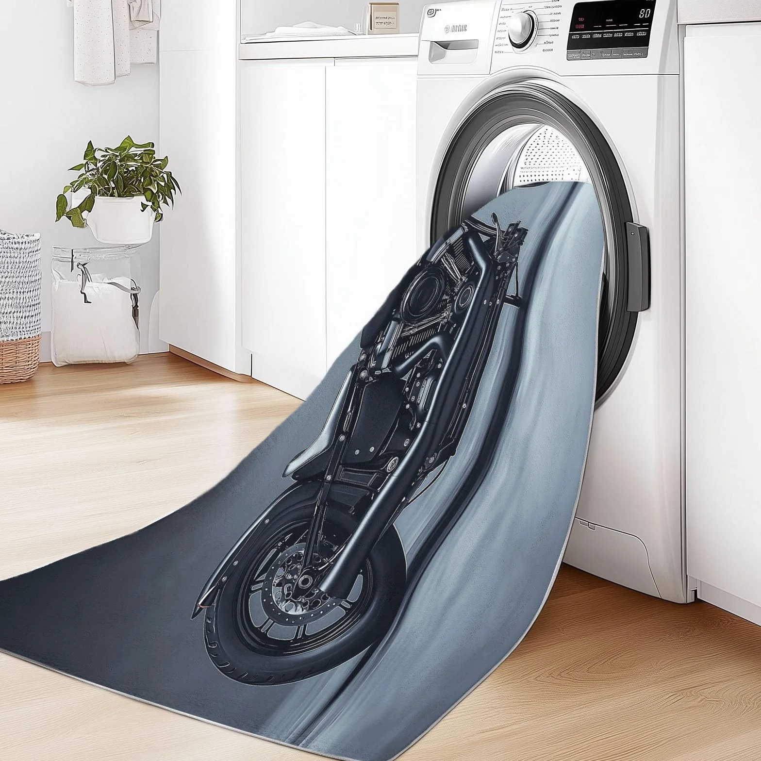Tapis Salon Moto Moderne Imprimé Antidérapant 140 x 200 cm Noir