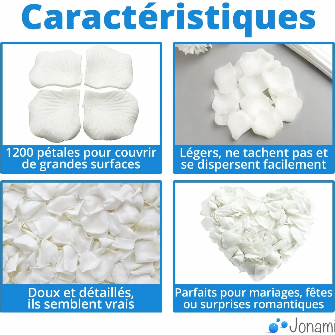 Jonami 1200 Pétales de Rose Artificielle Blanc en Soie Décoration Saint Valentin Mariage