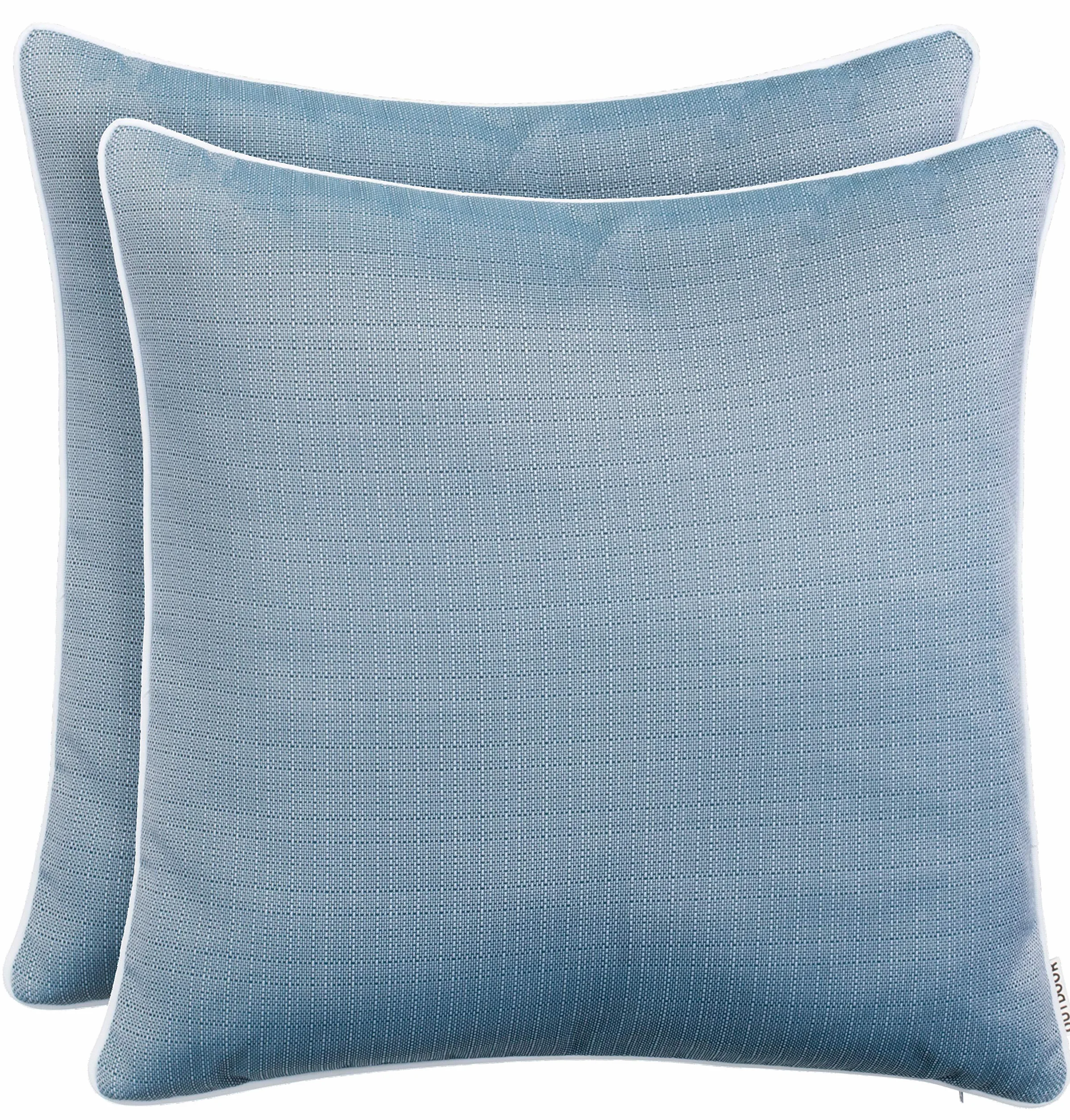 Coussins d'extérieur 45x45 cm Imperméables Lin Passepoil Bleu Lot de 2