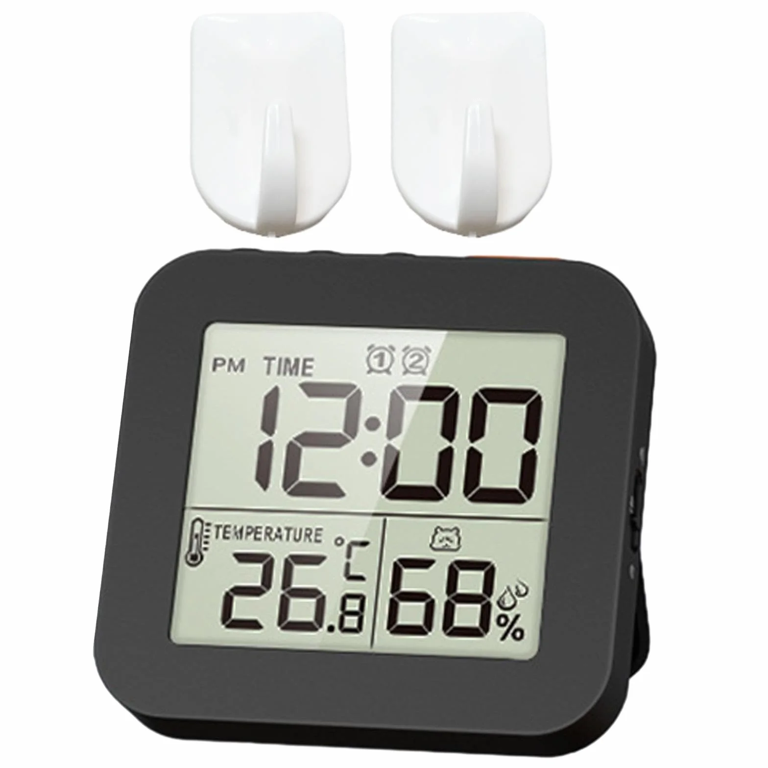 MagiDeal Horloge numérique Salle de Bain réveil Affichage LCD température thermomètre hygromètre 2 Crochets Noir