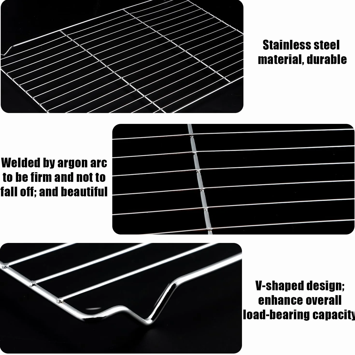Grille Patisserie Refroidissement 35x22cm Acier Inoxydable 4 Pièces pour Cuisine Gâteaux