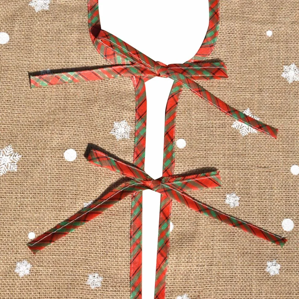 Tapis cache-pied de sapin de Noël Amajoy toile jute flocons neige blancs 30" décoration fête motif écossais rouge vert