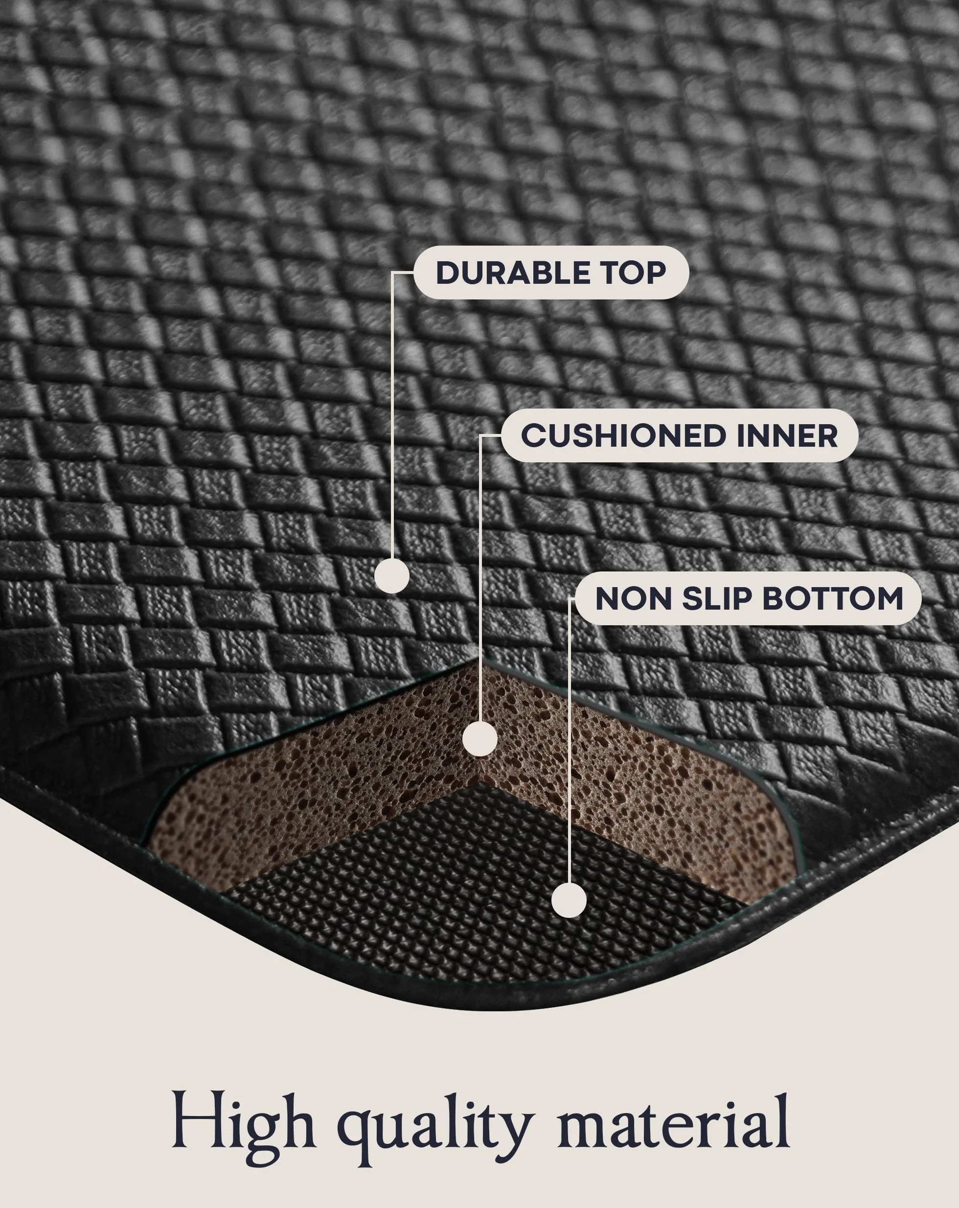 Homergy Tapis de Cuisine Anti-Fatigue 2 Pièces, Ergonomiques en Mousse Mémoire 0,4", Antidérapants & Imperméables, Confort - 44×77 cm et 44×150 cm