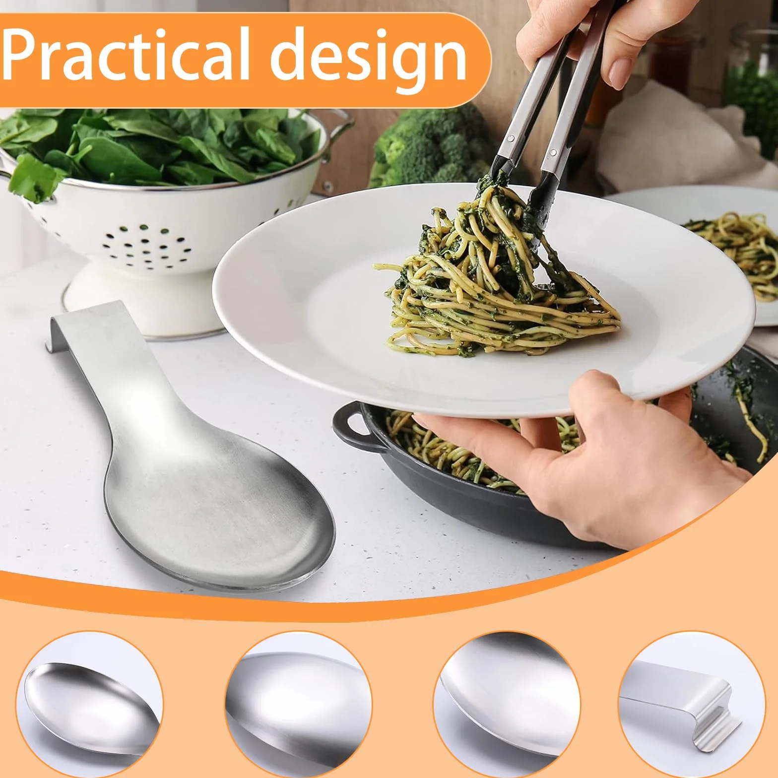 Repose Cuillère En Acier Inoxydable Multifonction, Porte-Cuillère Pour Cuisinière, Repose Cuillère à Chaleur De Cuisine, Argenté