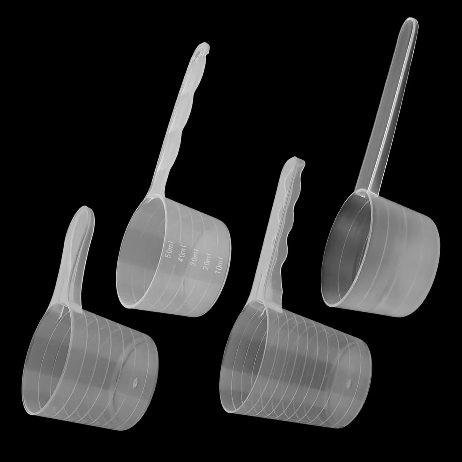 Lot de 4 cuillères doseuses transparentes graduées 40-100 ml pour lessive, protéines, poudre