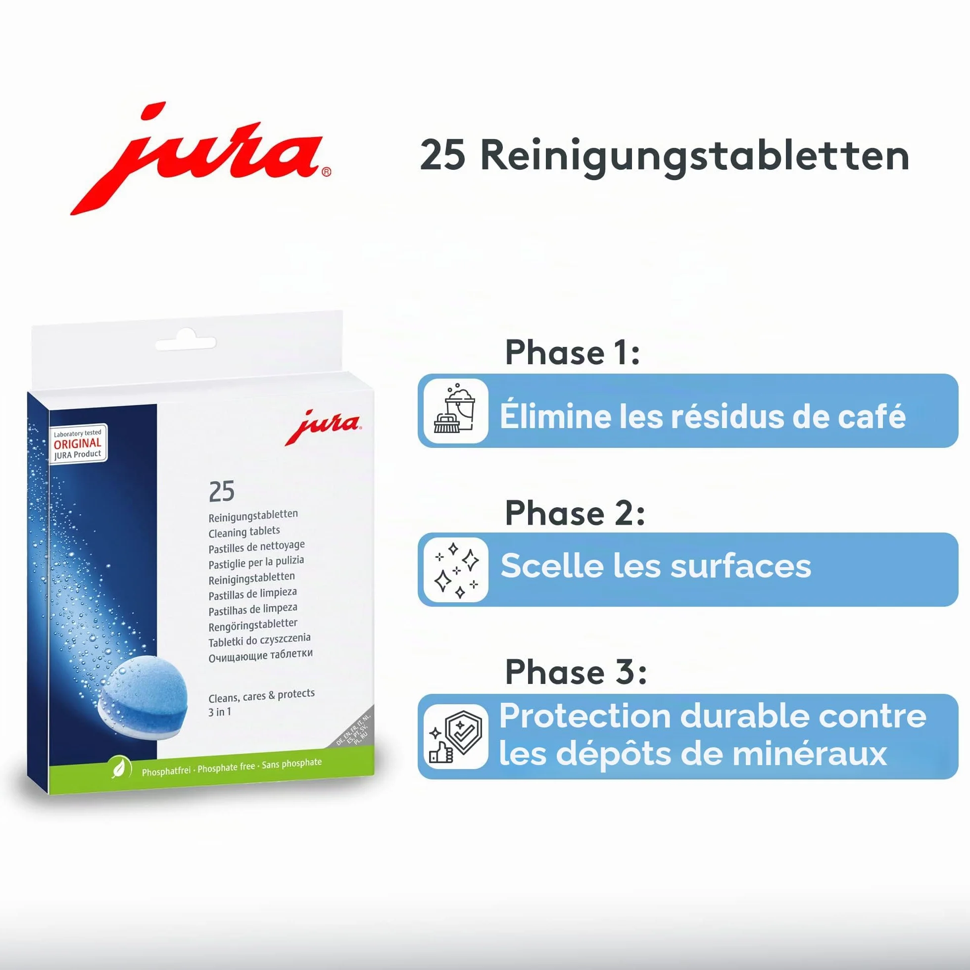 Jura Pastilles de nettoyage triphasées pour machines à café automatiques