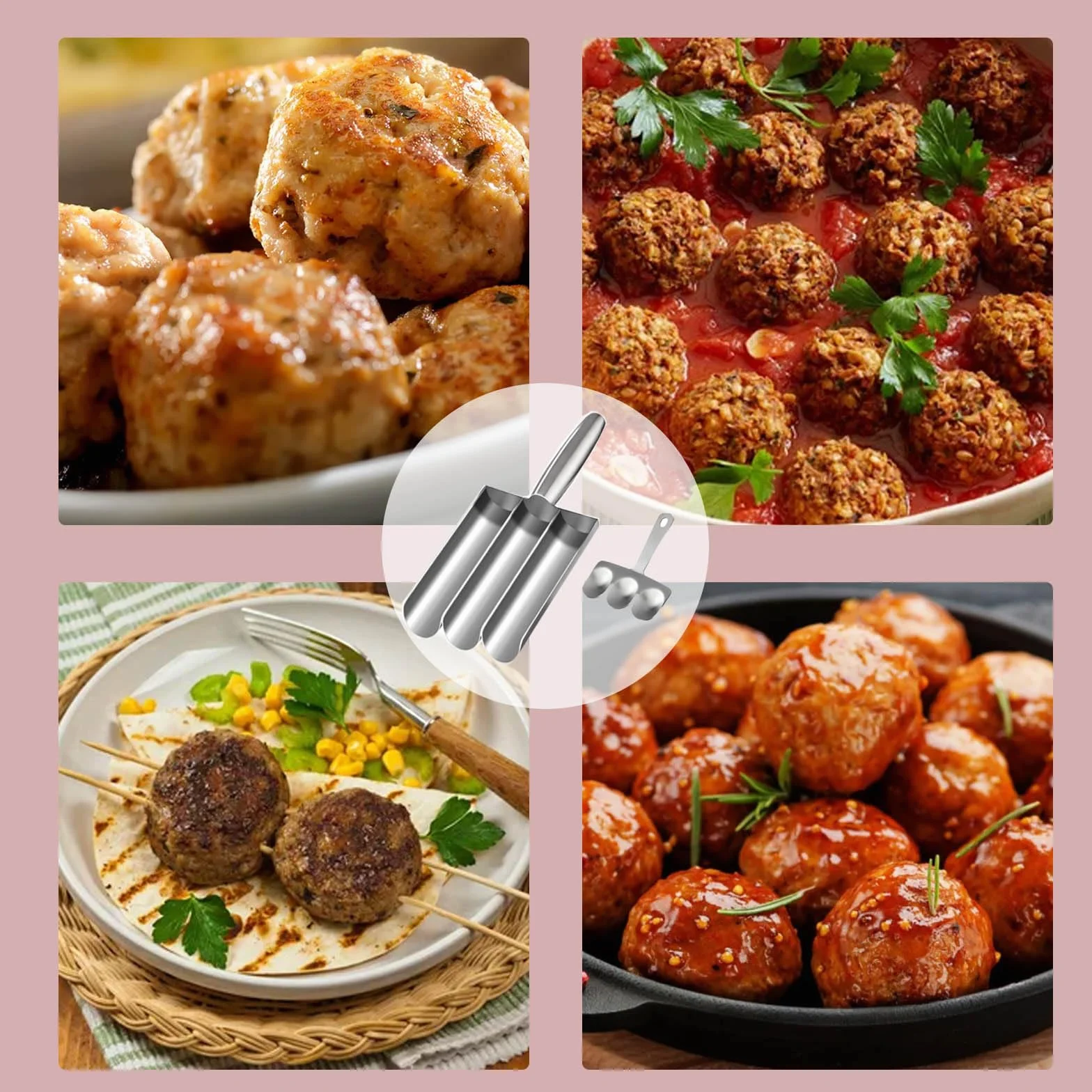 Machine à Boulettes Viande en Acier Inoxydable, Moule à Boulettes, Outil de Cuisine avec Spatule