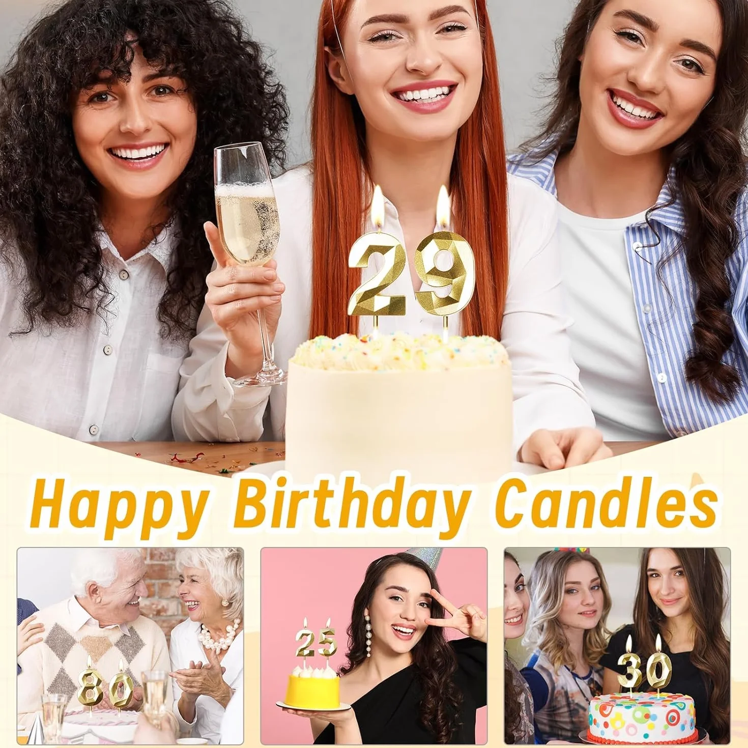 Bougies d'Anniversaire 78 Ans Dorées Numéro 78 Or pour Gâteau Décoration de Fête