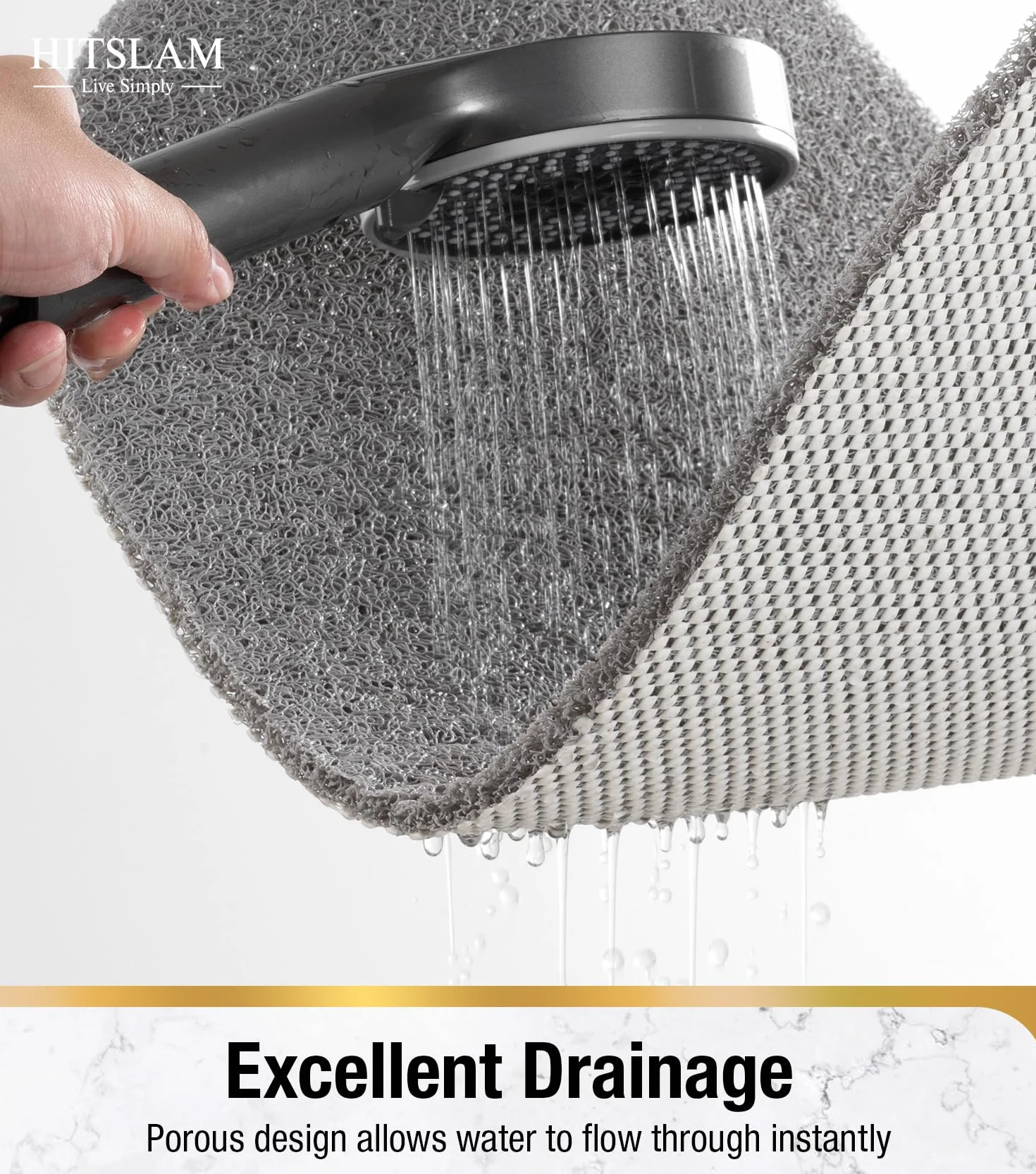 HITSLAM Tapis de Douche Ovale Antidérapant Anti-Moisissure 69x40cm Gris