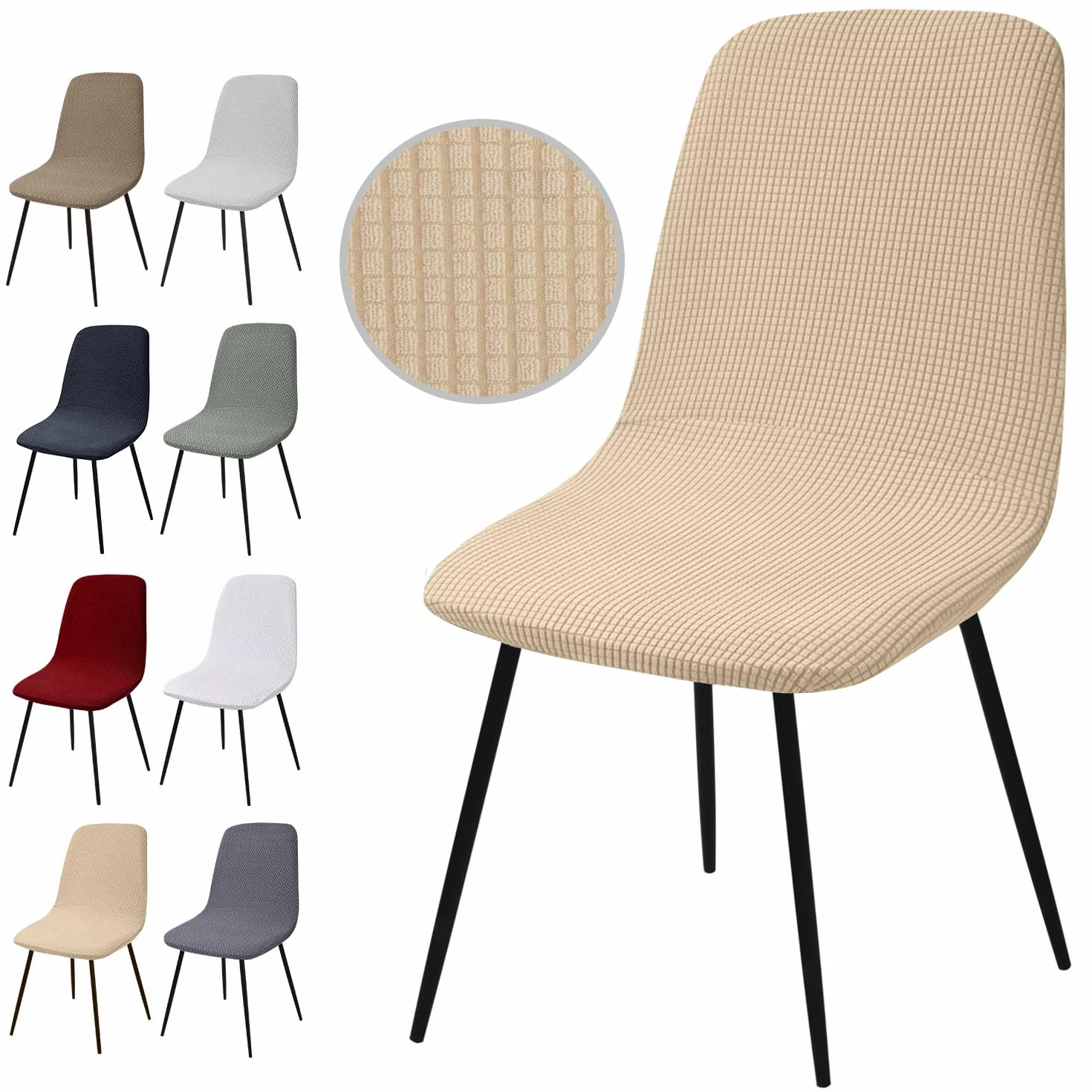 Y-Beige Housse de Chaise Extensible 4 pièces, Housse de Salle à Manger Amovible Lavables Jacquard