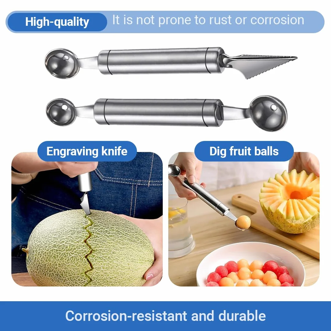 Cuillère de Melon en Acier Inoxydable 2 Pièces Outil à Découper les Fruits