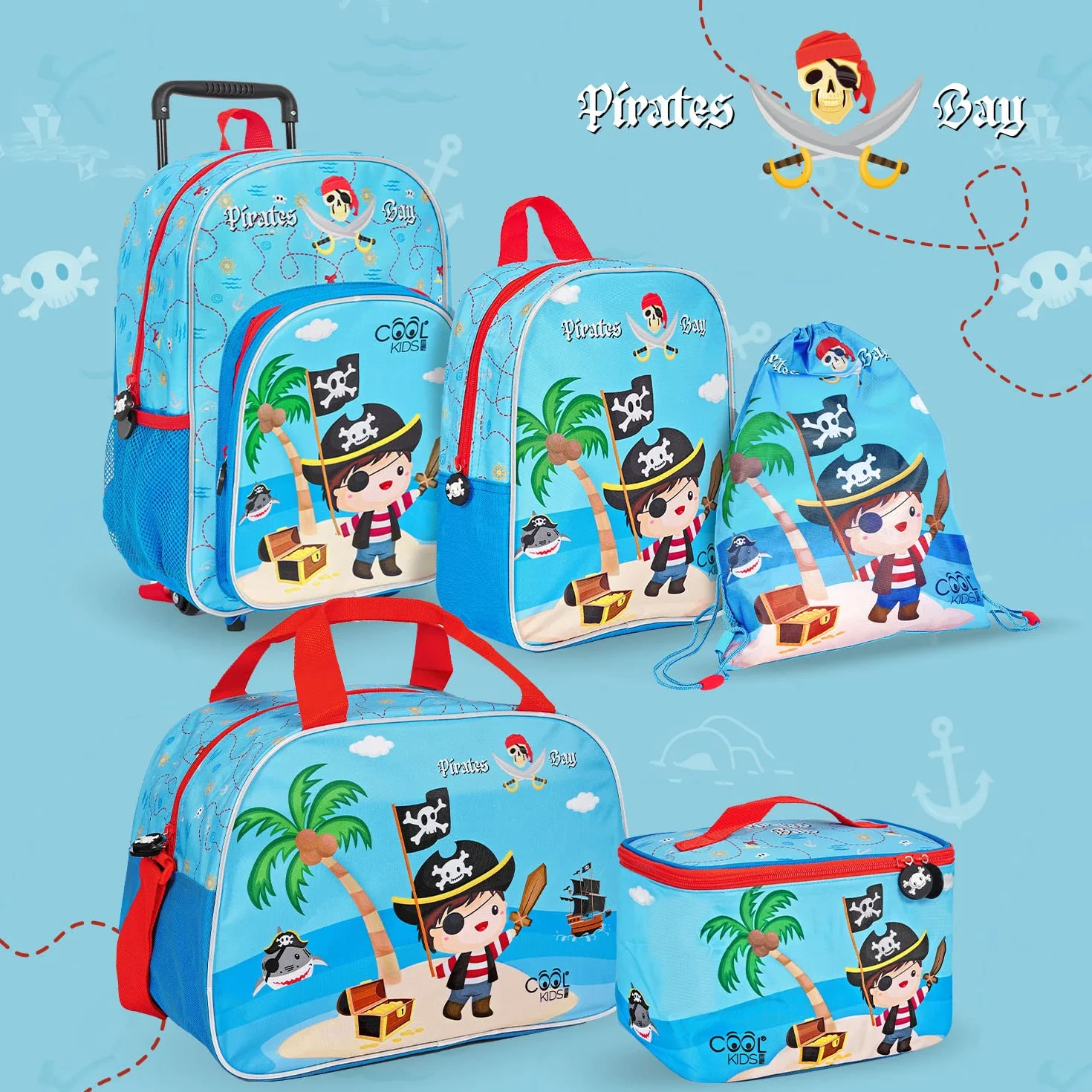 PERLETTI Boite a Gouter Enfant Imprimé Pirates 15x23x15cm Sac Isotherme Repas Lavable Ecole