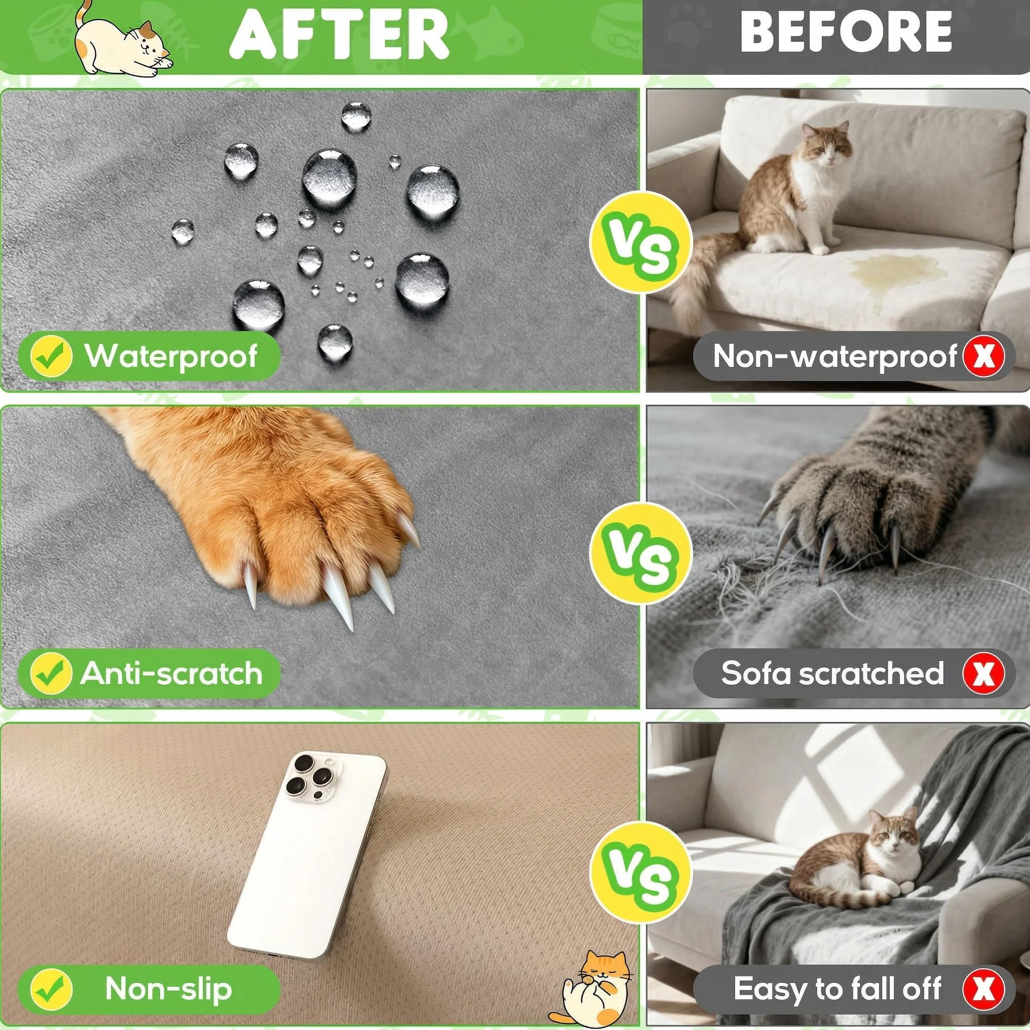 Loiion Protection Canapé Chat Anti Griffe Couvre Canapé 3 Place Impermeable Antidérapante Gris 340x180cm
