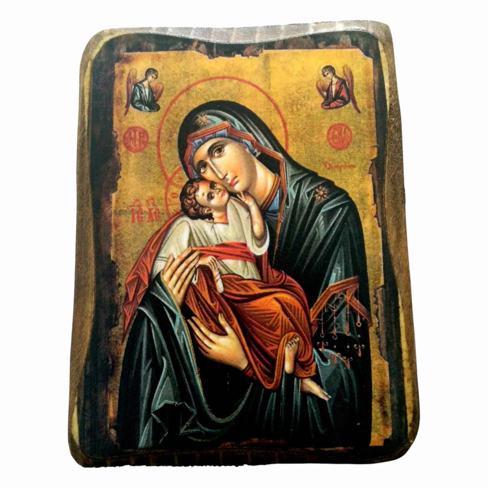 Icône en bois fait main Chrétienne orthodoxe grecque Jésus Christ Vierge Marie