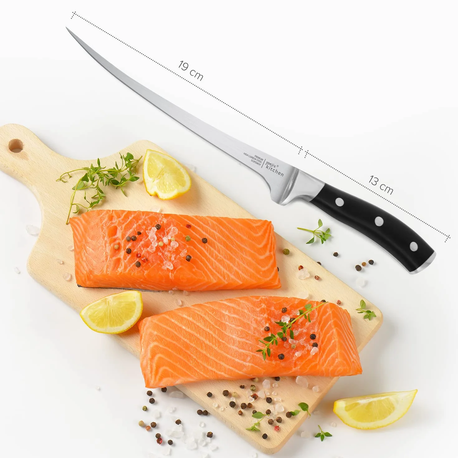 Couteau Filet Poisson Professionnel Acier Inoxydable 31 cm Noir