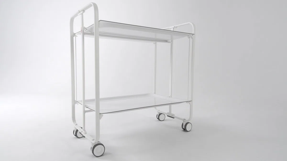 DON HIERRO - Table roulante Pliante Bauhaus châssis Blanc, 2 Plateaux-Blanc