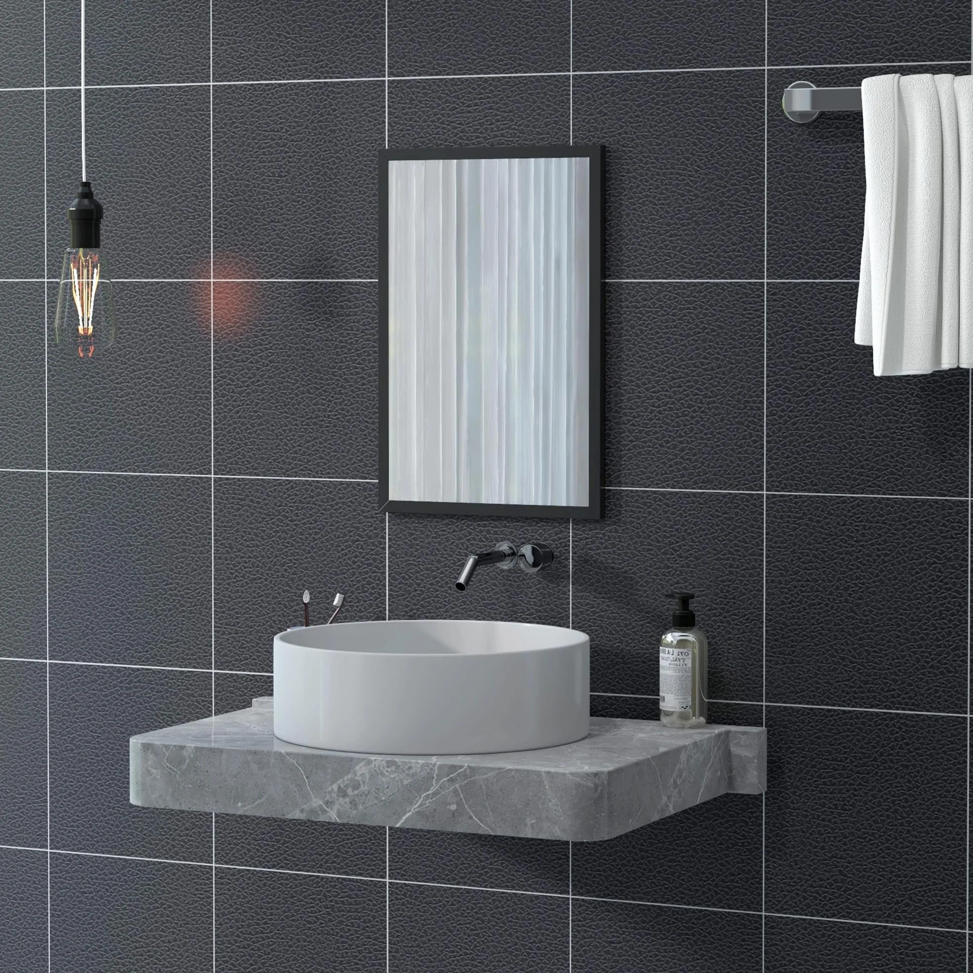 HOMCOM Miroir Mural Rectangulaire 60 x 40 cm Cadre en Bois Noir Salle de Bain