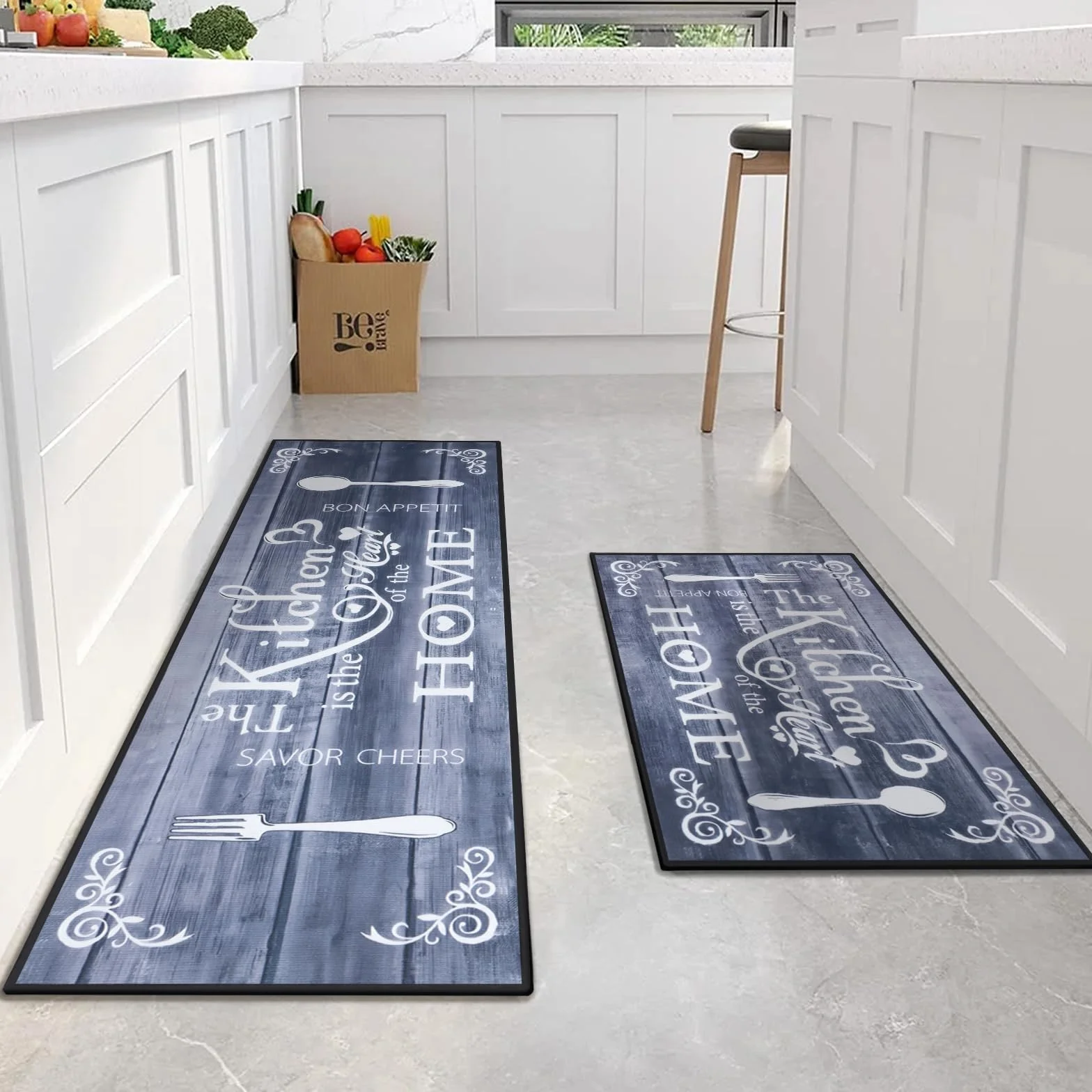 Tapis de Cuisine Boho 2 pièces, Lavable, Antidérapant pour Sol