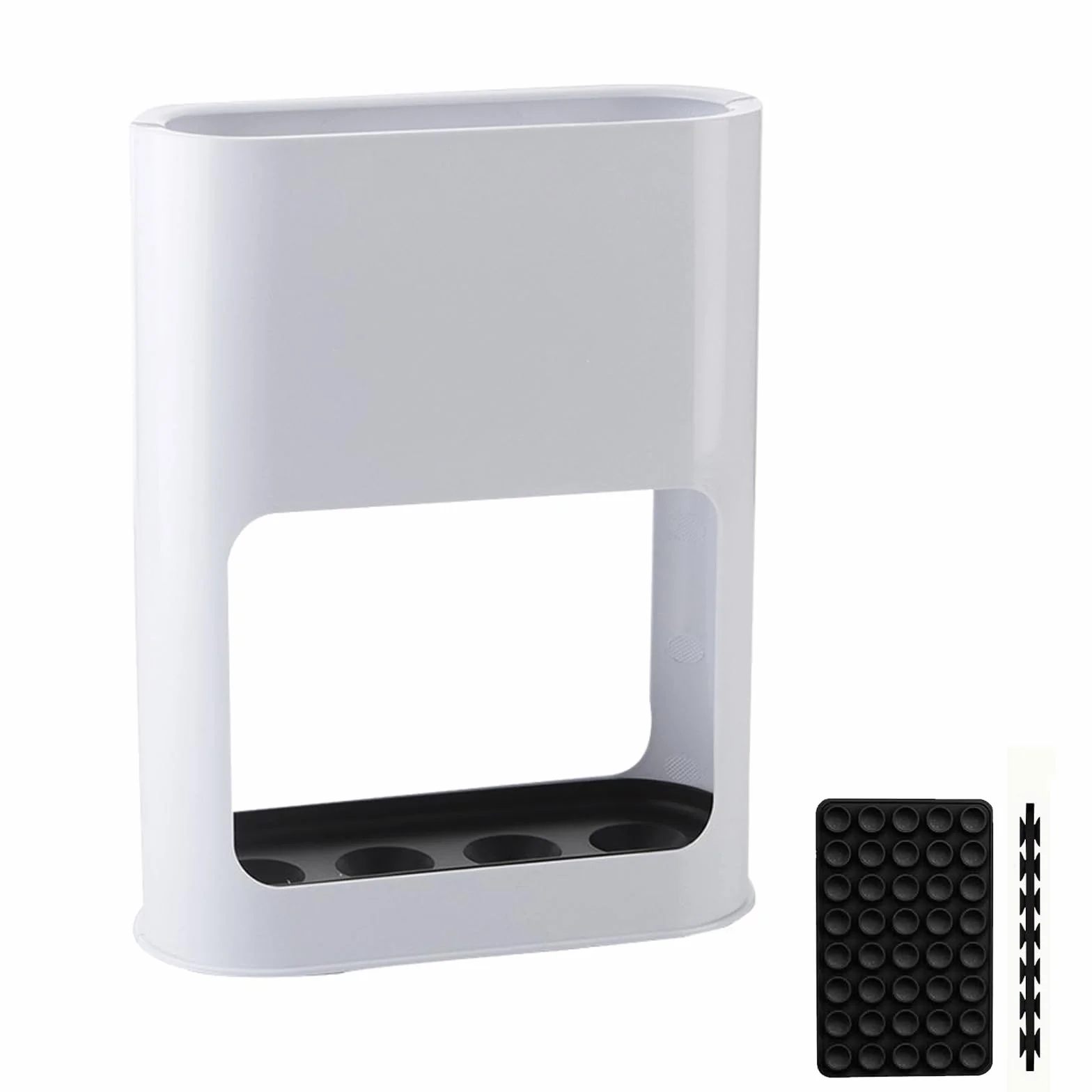 Porte-parapluie blanc avec ventouse silicone anti-basculement bac égouttement amovible 4 fentes