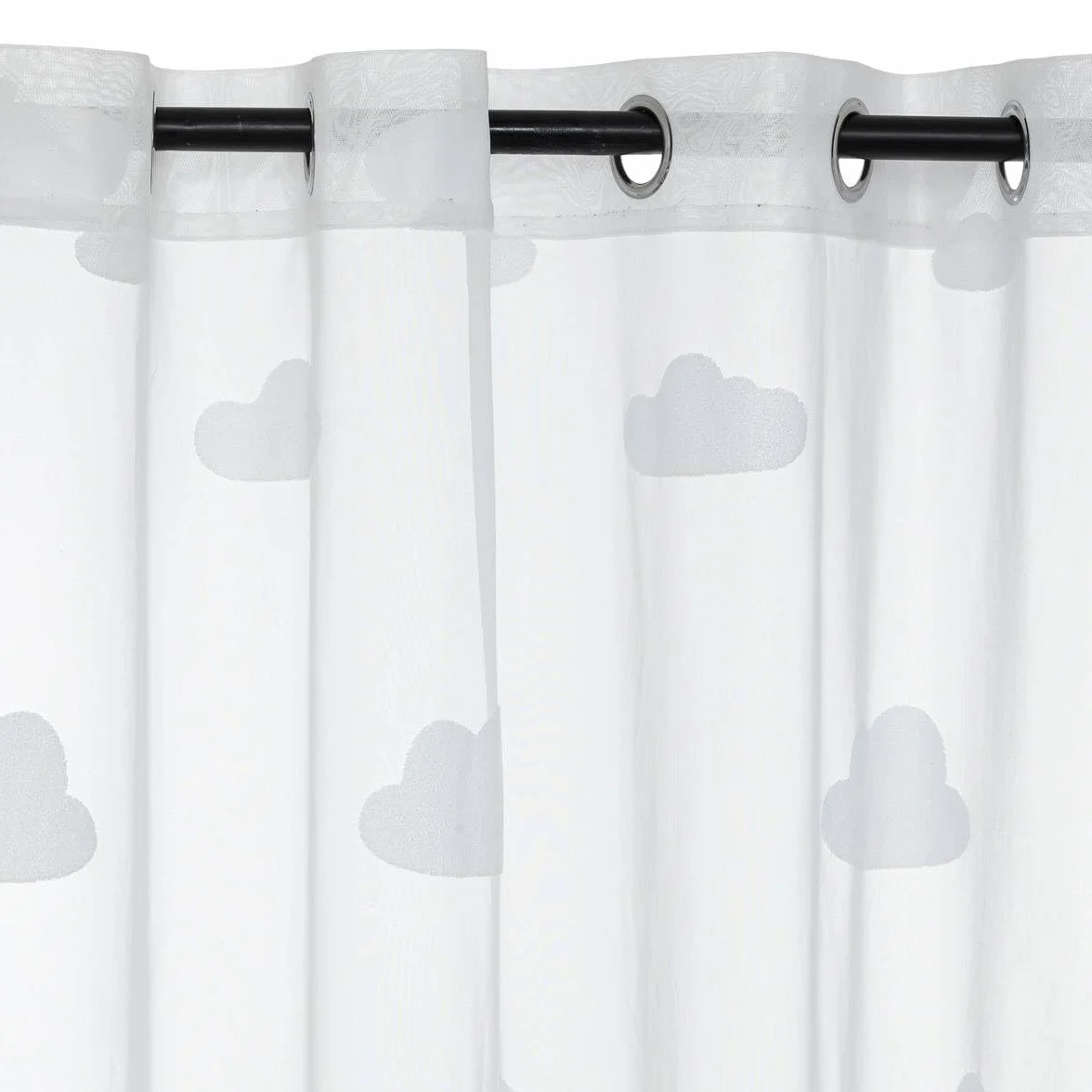 Voilage Enfant Motif Nuage Blanc 140 x 240 cm Oeillets Tamisant Rideau Décoratif