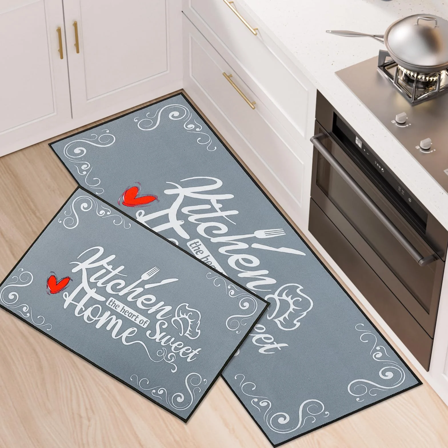 Tapis de Cuisine Anti-Fatigue Antidérapants 2 Pièces, 43x75+43x120CM Rembourrés Lavables