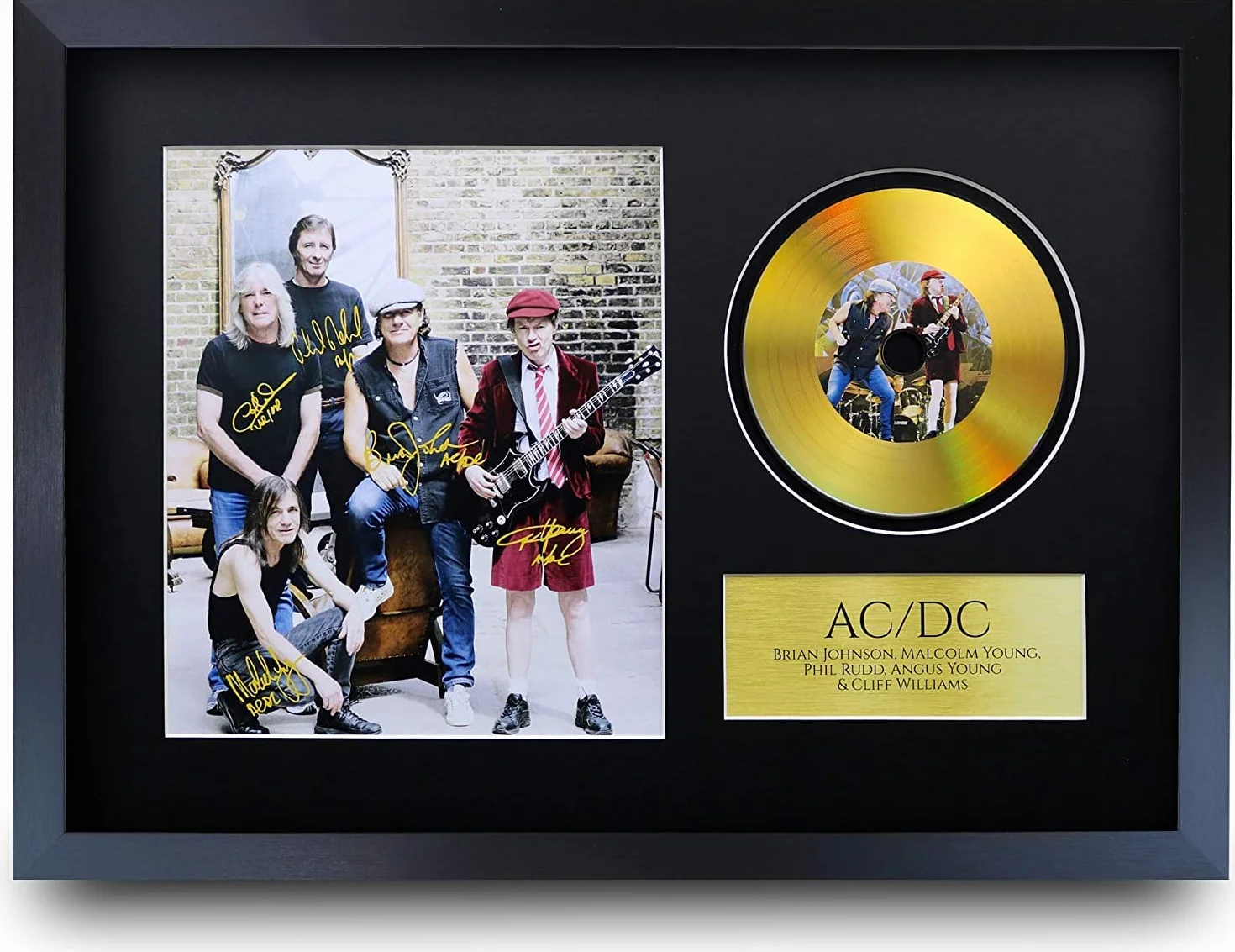 A3 Encadré Autographe Photo Malcolm Angus Young Brian Johnson Cadeaux Imprimé Signé pour les fans de musique