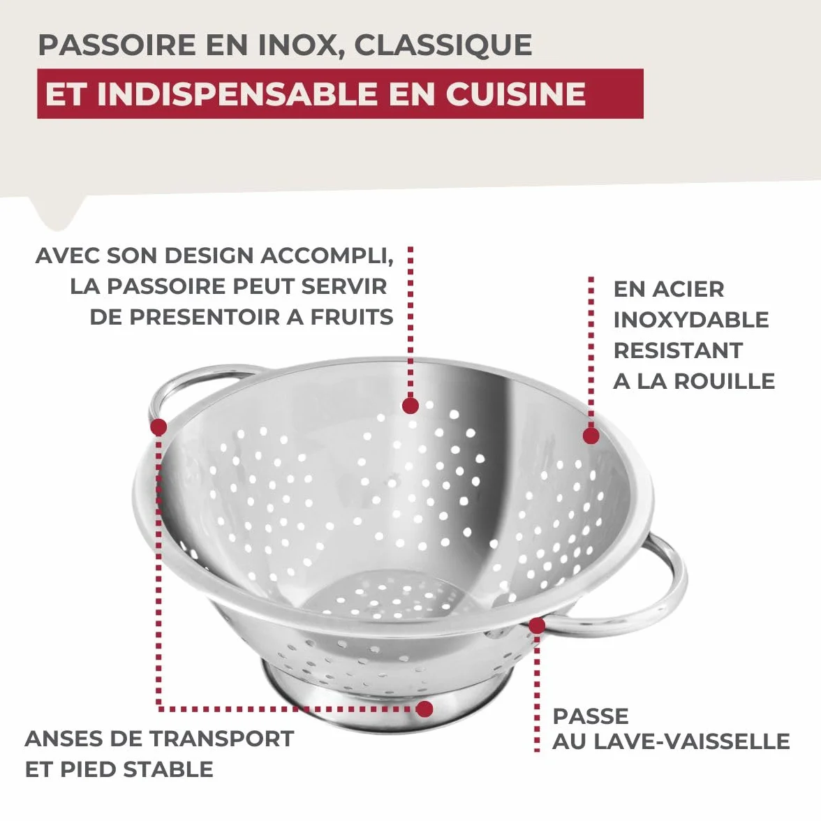 Fackelmann Passoire INOX Acier Inoxydable 24 x 11 cm Argenté