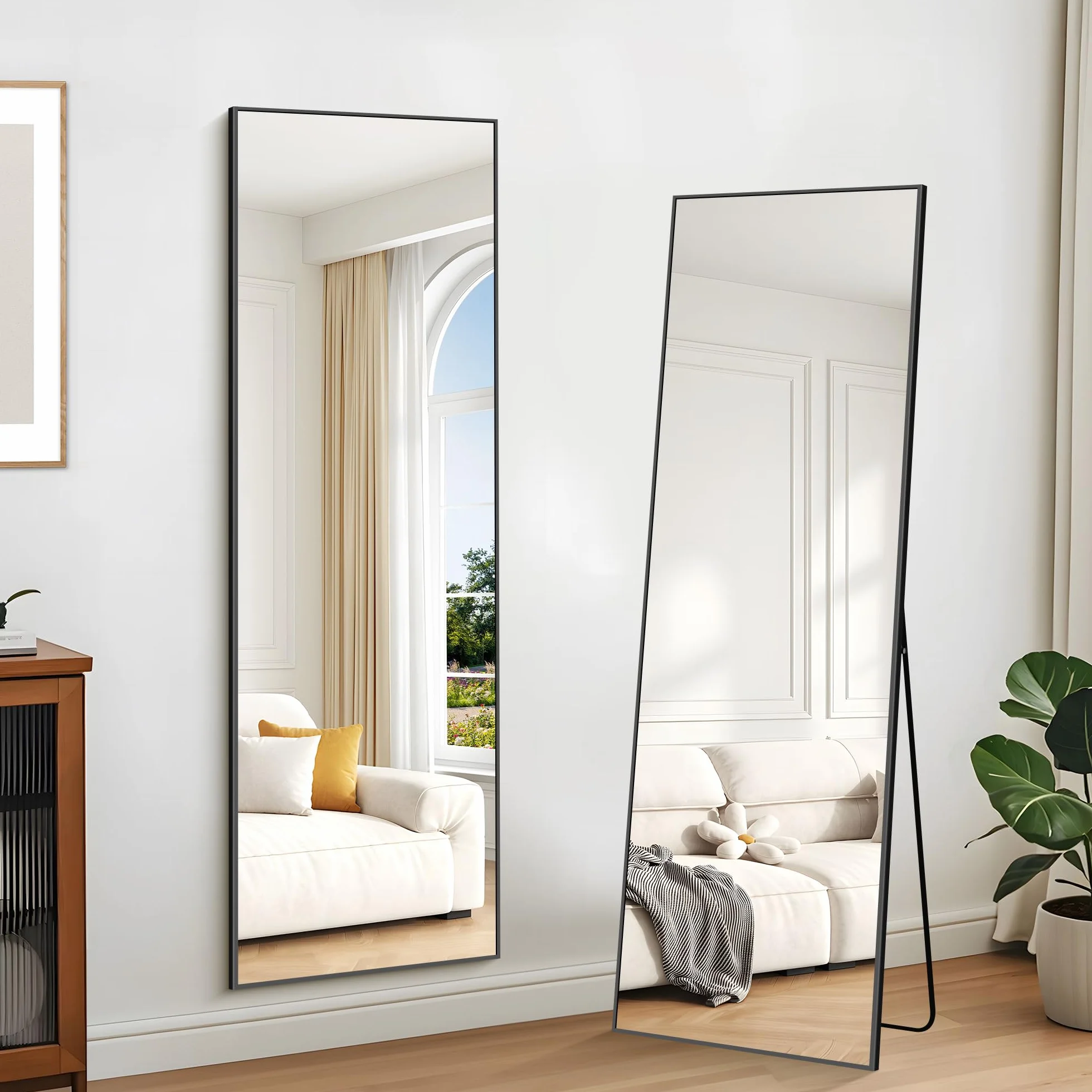 Miroir Intégral 44 x 147 cm Rectangulaire Grand Miroir Mural Cadre Noir